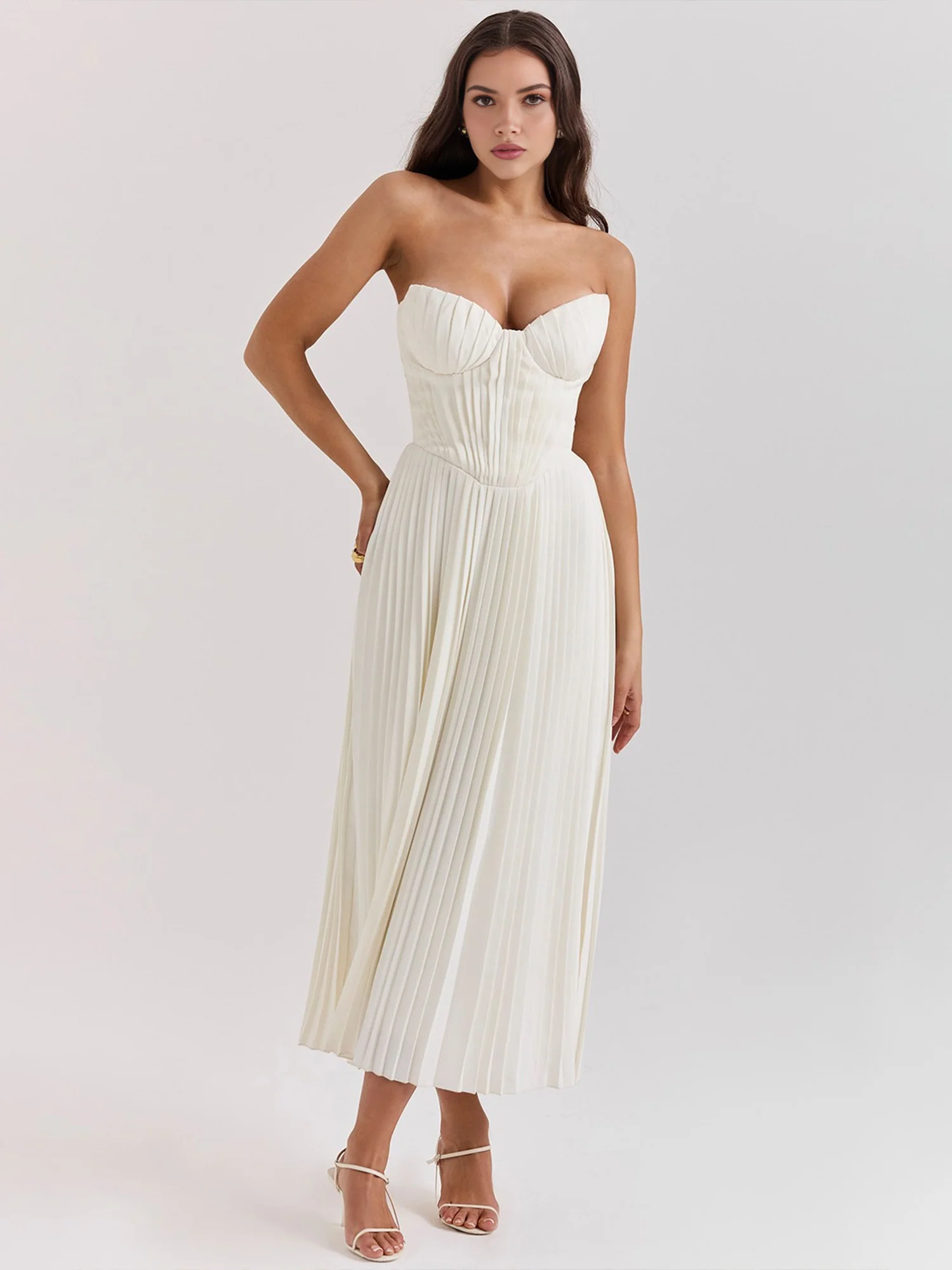 Pleated Strapless Sky Blue Maxi Dress