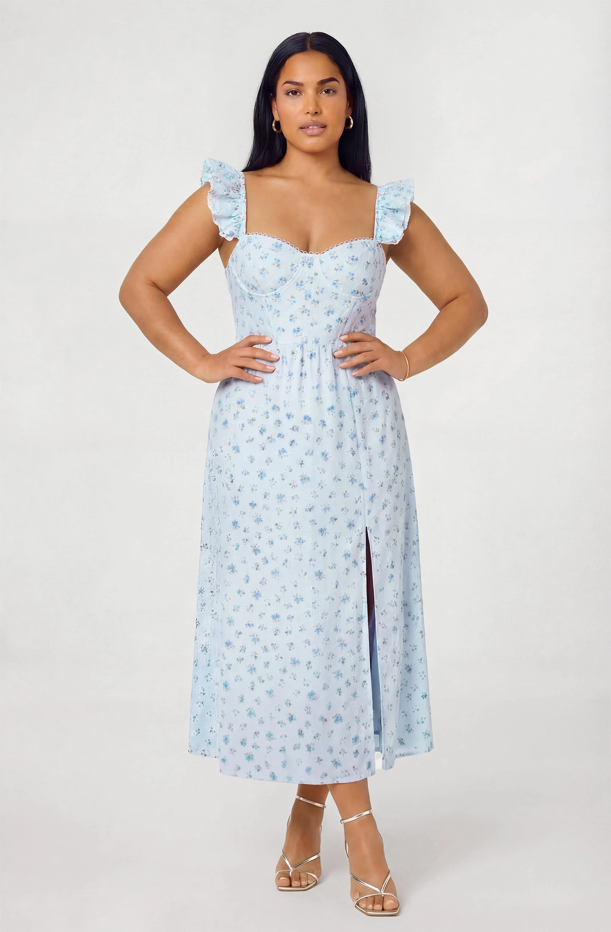 Wedelia Ruffle Strap Eyelet Corset Midi Dress