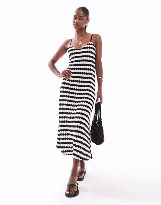 ONLY crochet maxi dress in black & white stripes