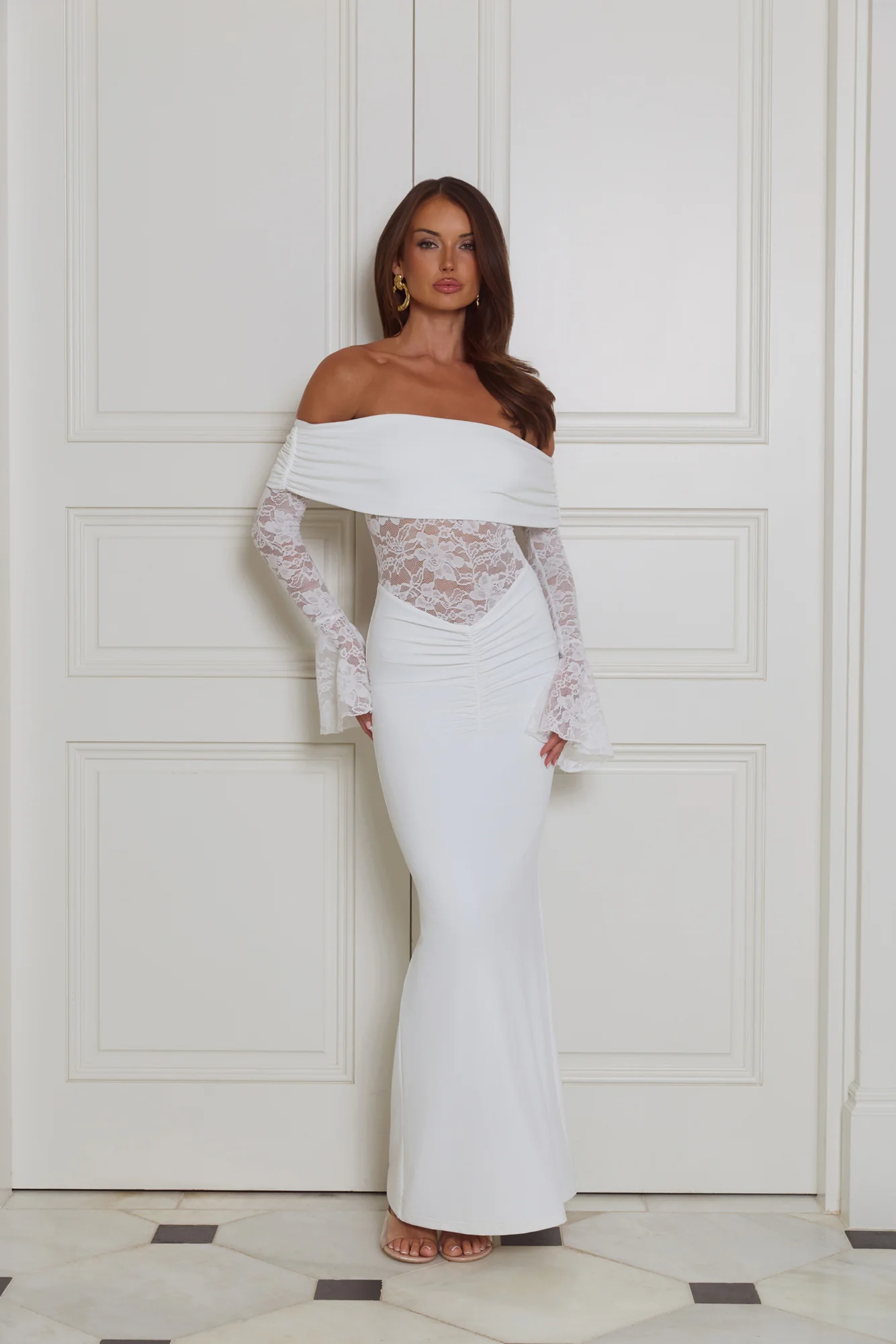 Luxe Temptress Off Shoulder Maxi Dress White - luluinthesky