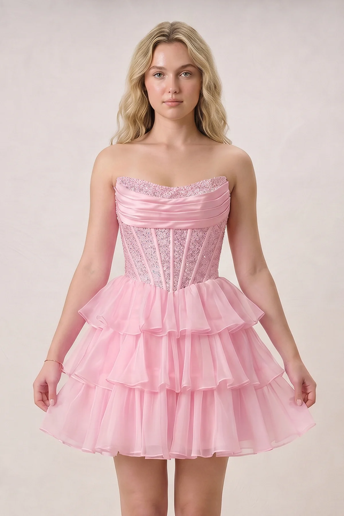 Black Strapless A Line Chiffon Beaded Mini Homecoming Dresses With Ruffles