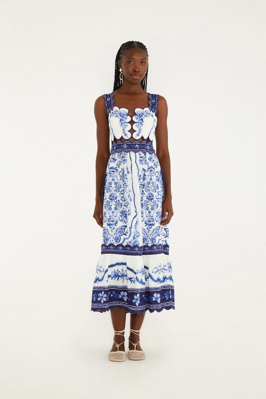 Off-White Porcelain Garden Cut-Out Midi Dress