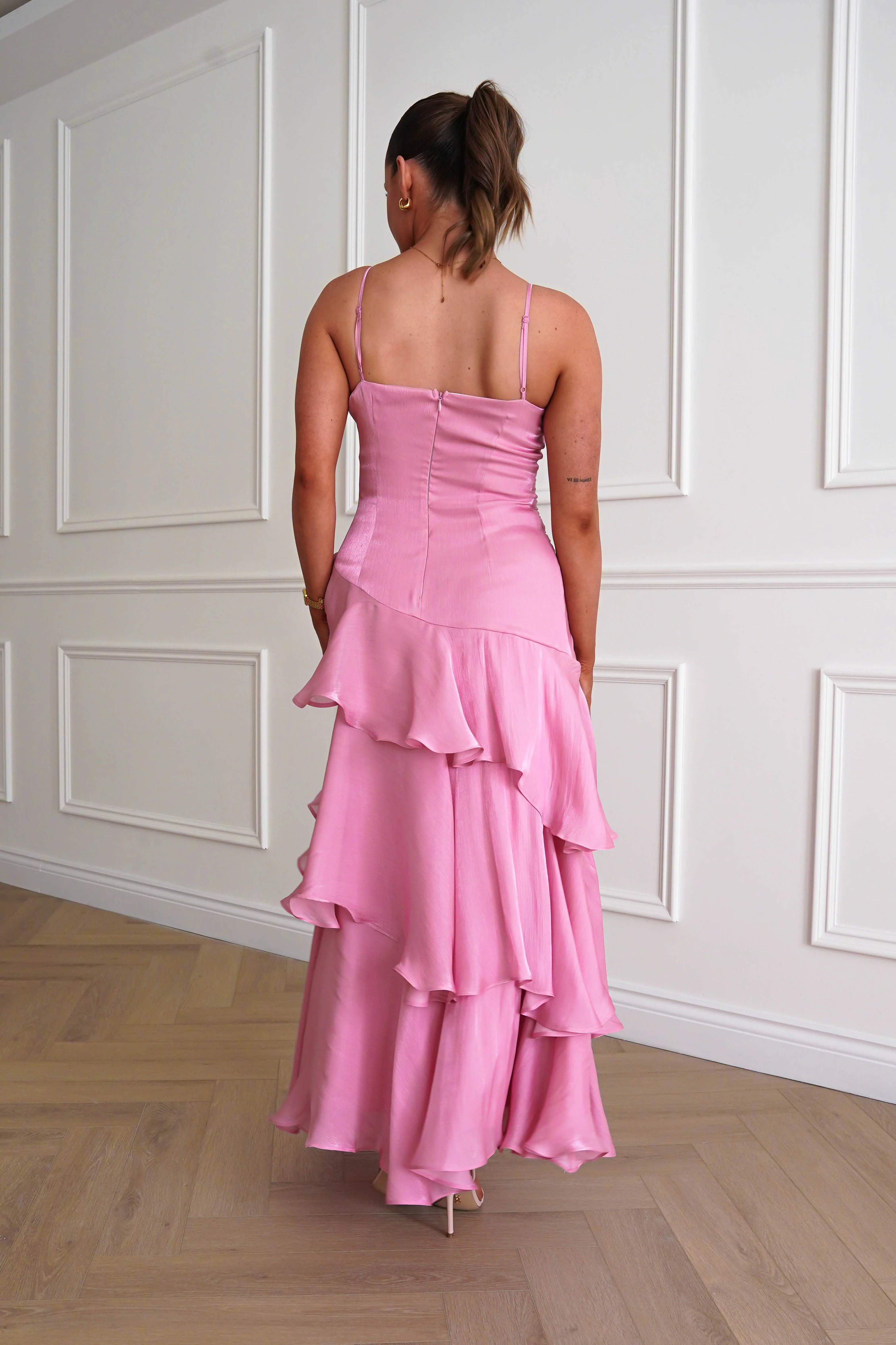 Renee Luminescent Ruffle Maxi Dress | Pink