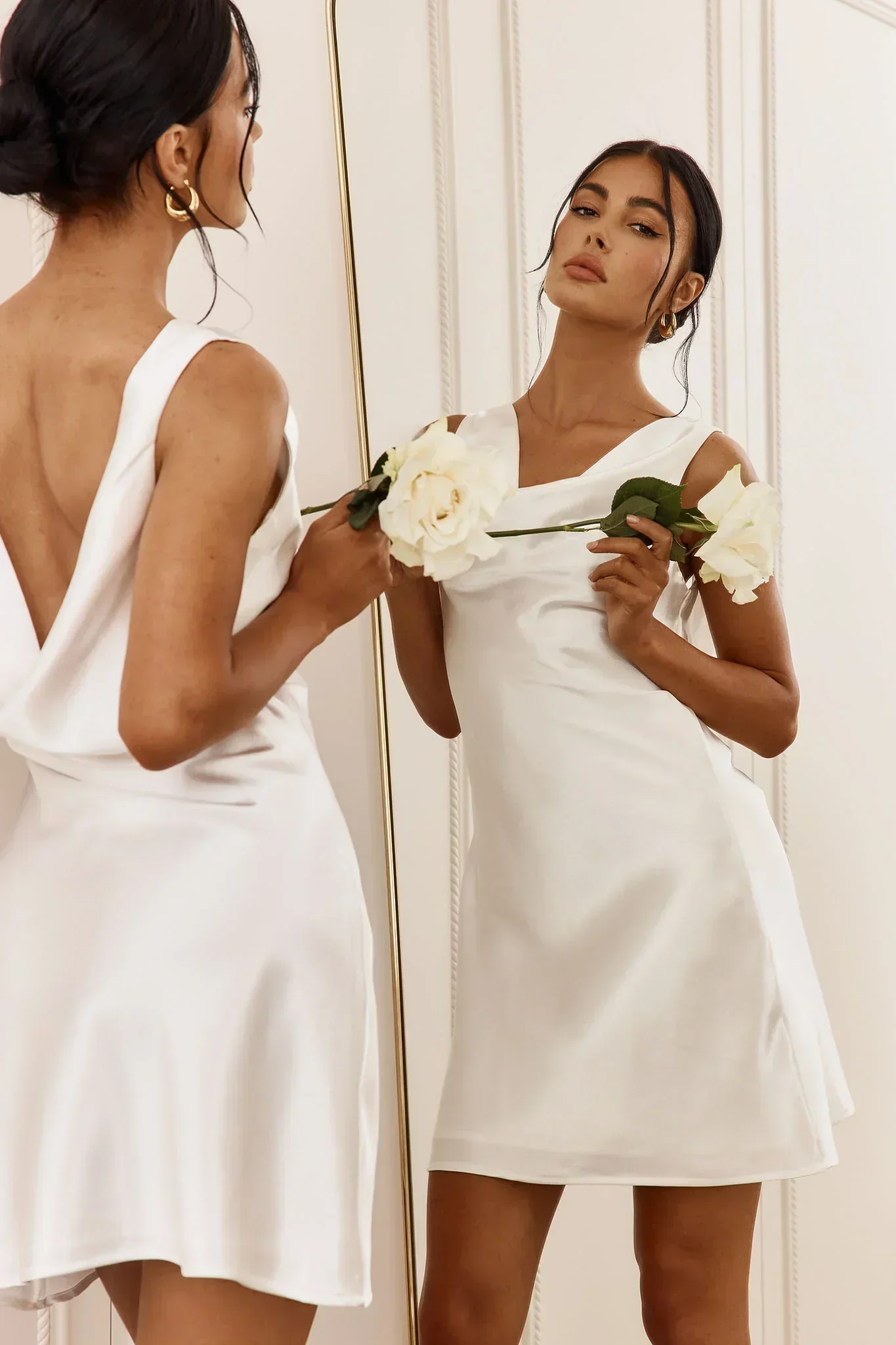 Casablanca Night Cowl Mini Dress White