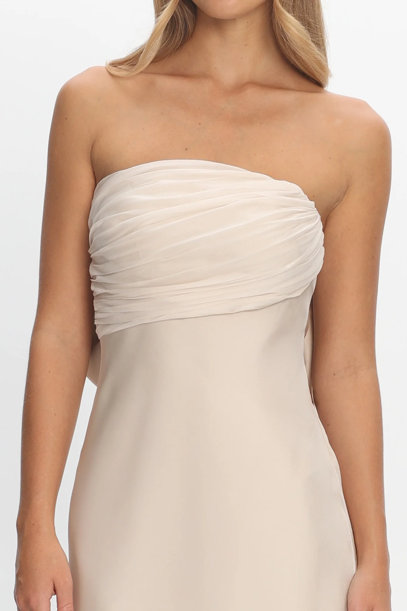 Iyeciz Strapless Maxi Dress Champagne - FASHION NOB