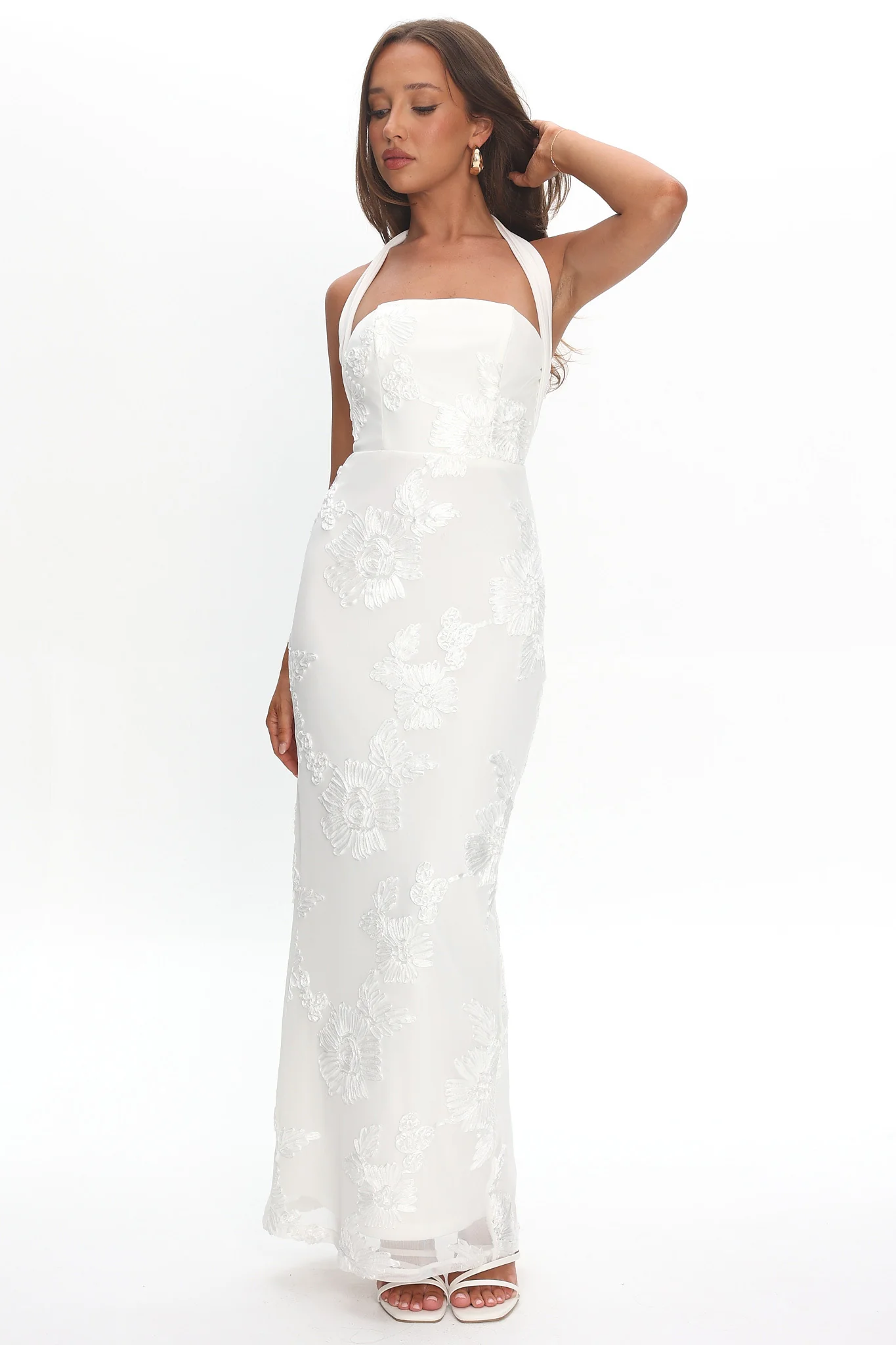 Serenya Halterneck Embellished Maxi Dress White - luluinthesky