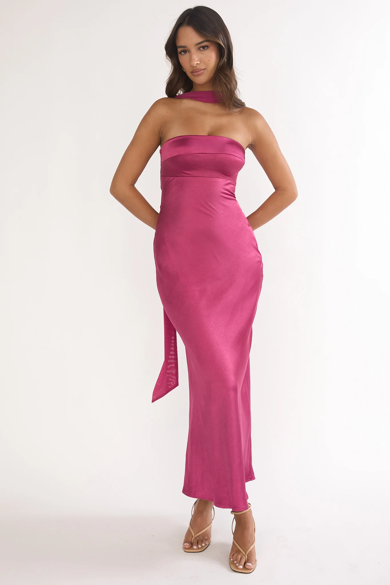 Lior Detachable Shoulder Maxi Dress Burgundy