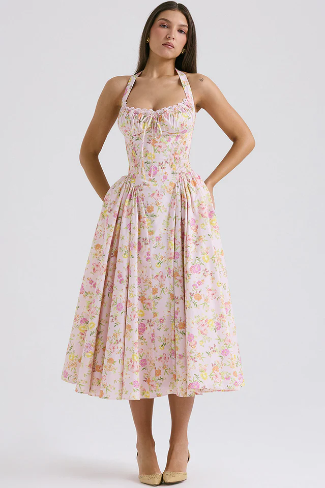 Adabella Cotton Halter Midi Sundress