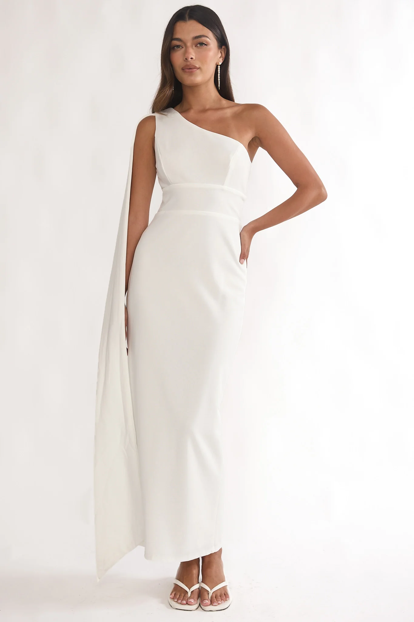 Verra One-Shoulder Sash Maxi Dress White