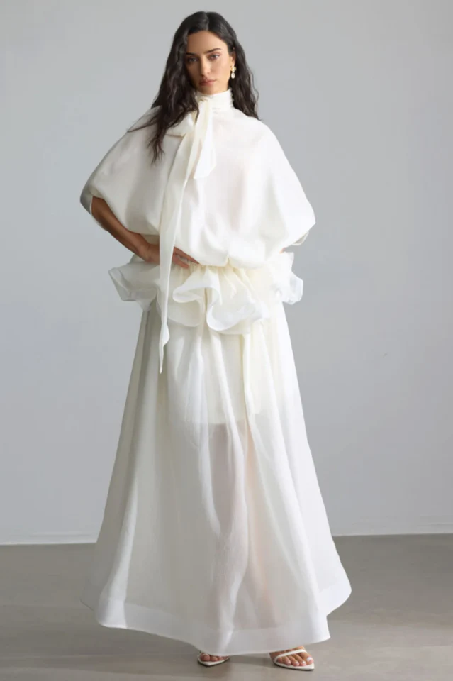 Eliza Tie Neck Semi-Sheer Dress