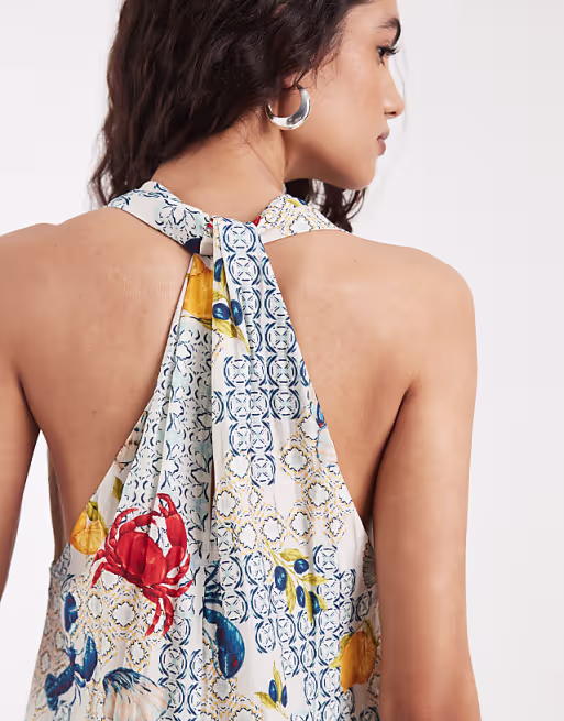 Vero Moda sleeveless tie back detail midi dress in shellfish print