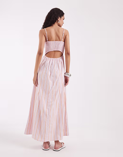 Vero Moda cami midi dress in pink and orange striped print