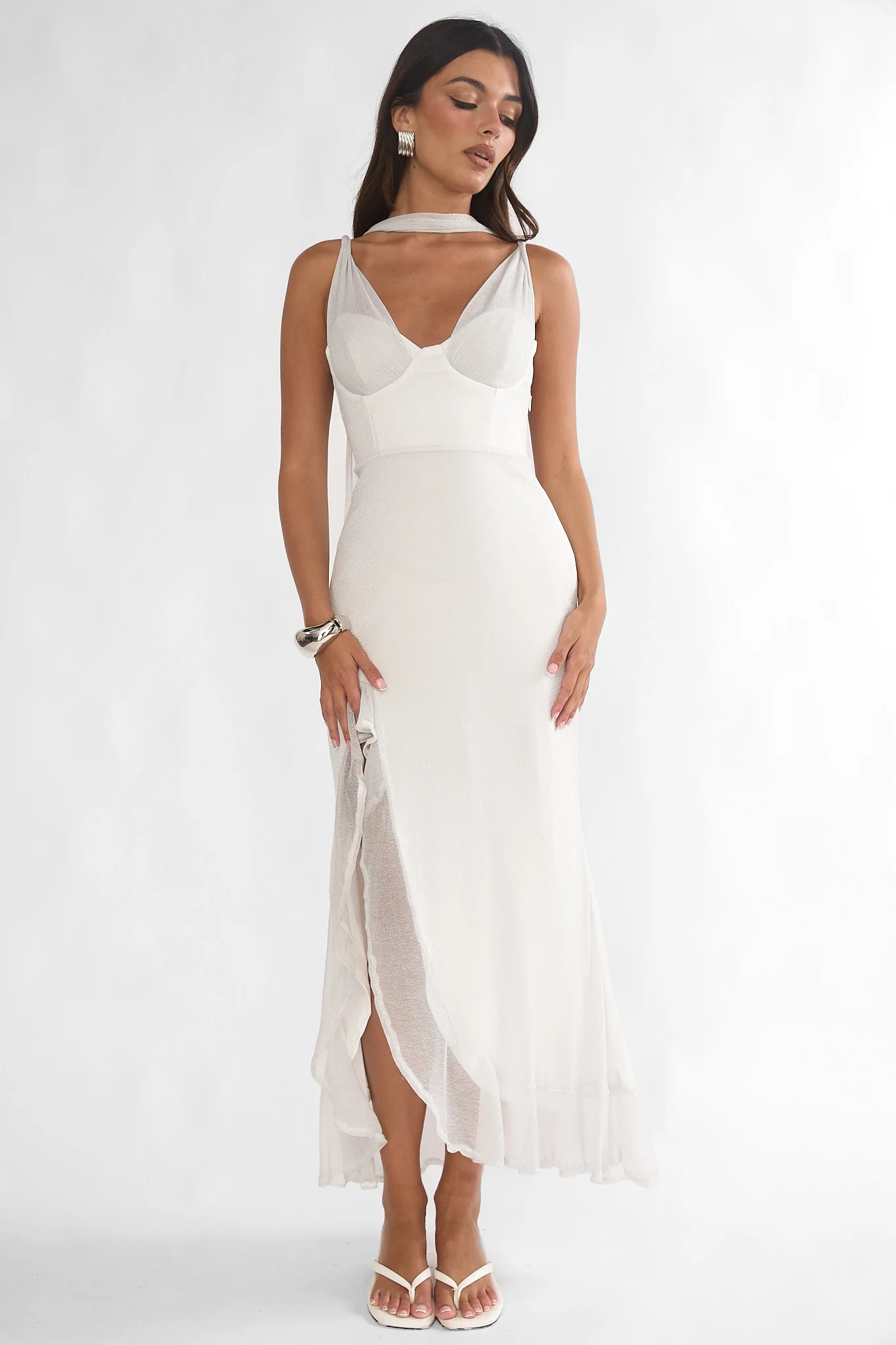 Chantrelle Twist Back Split Maxi Dress Silver