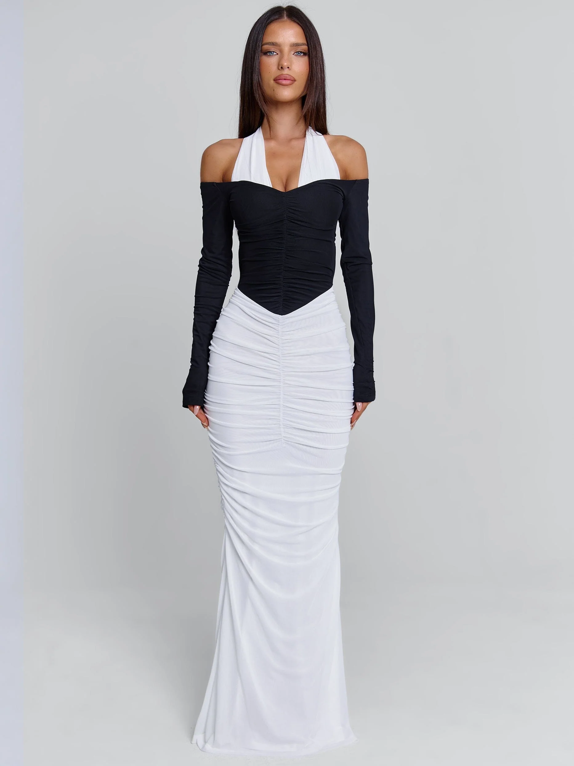 TAHITI MAXI DRESS WHITE/BLACK