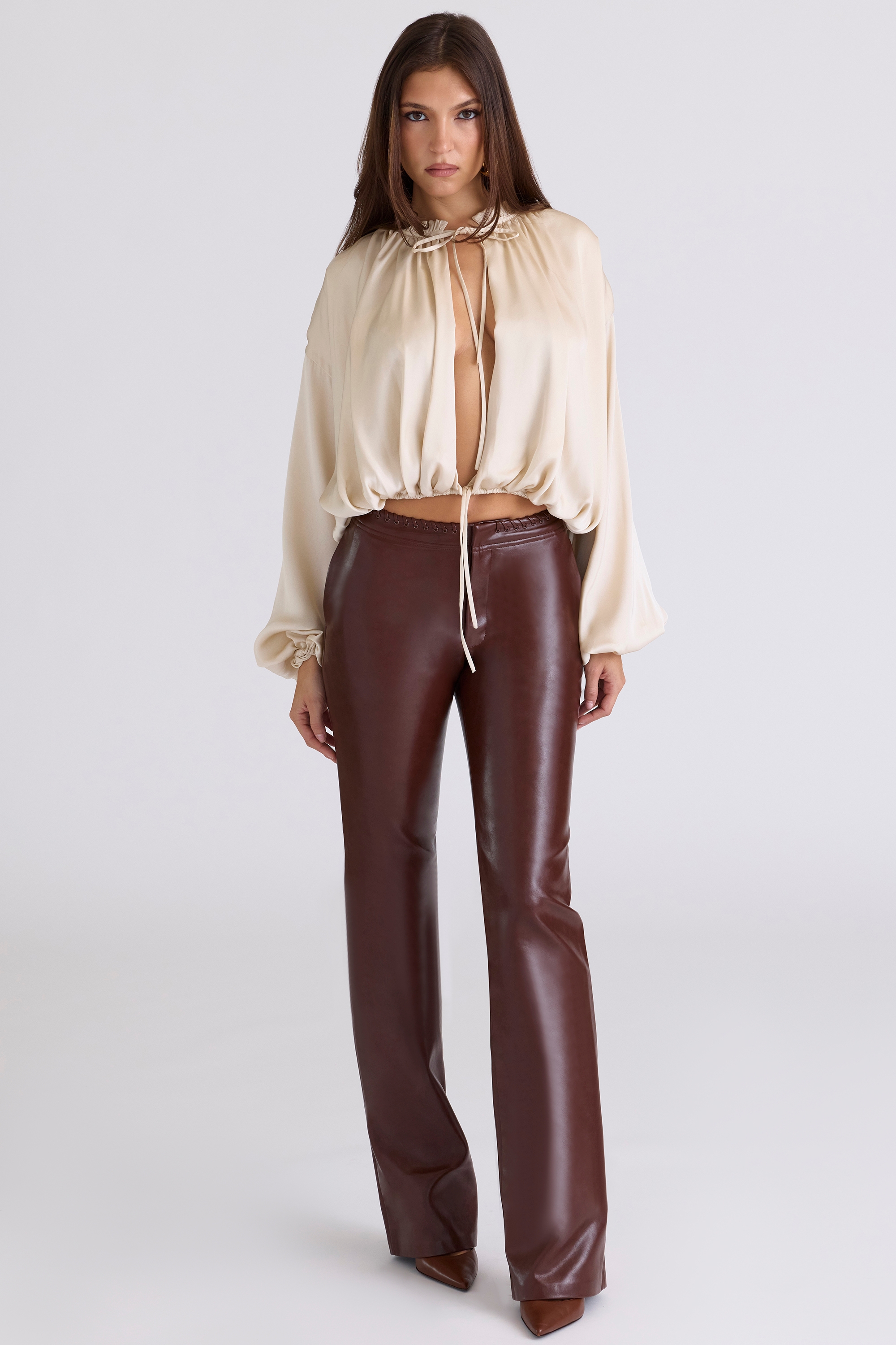 Ecru Satin Open Front Blouse