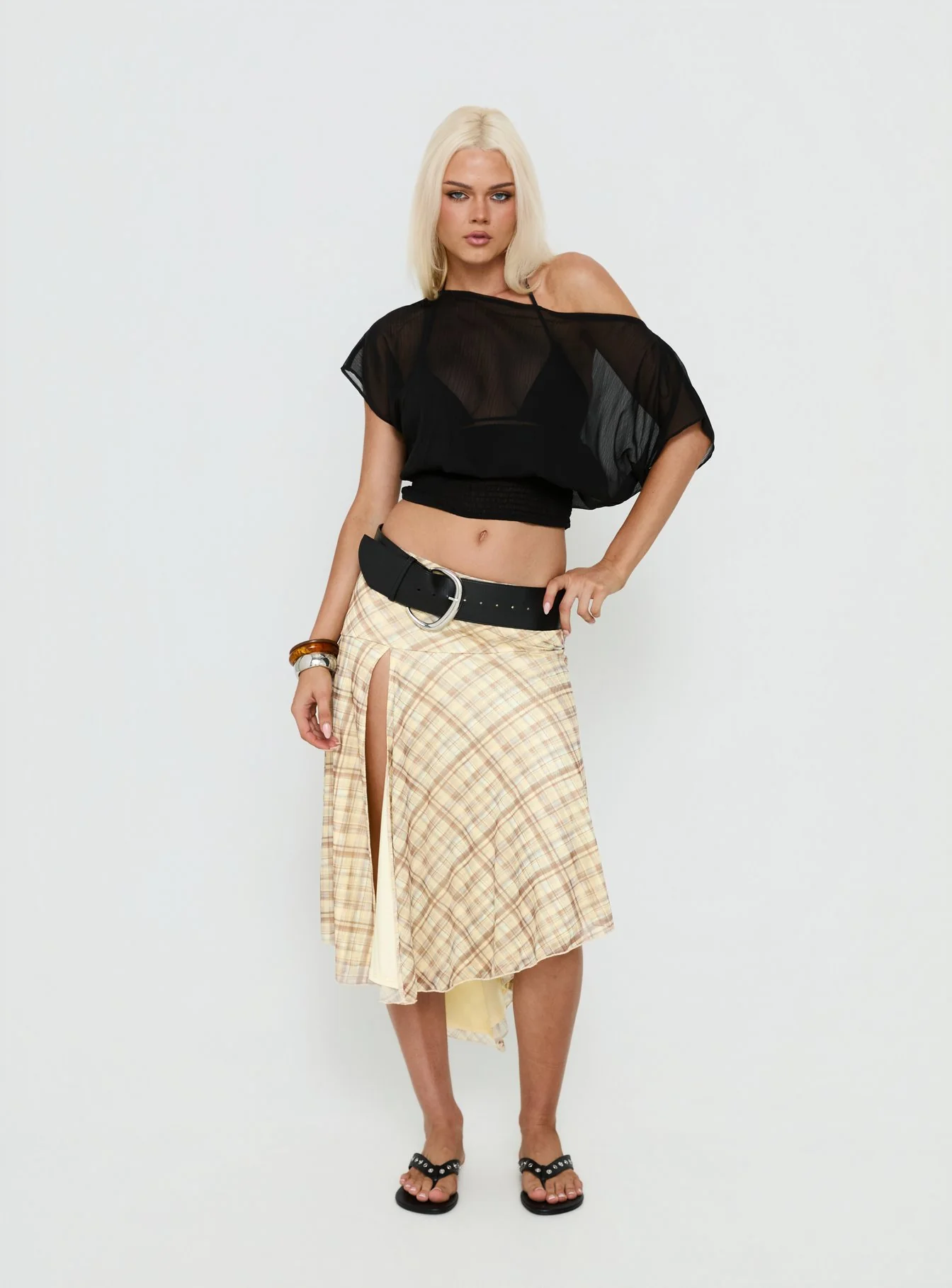 Maxtonn Sheer Off Shoulder Top Black