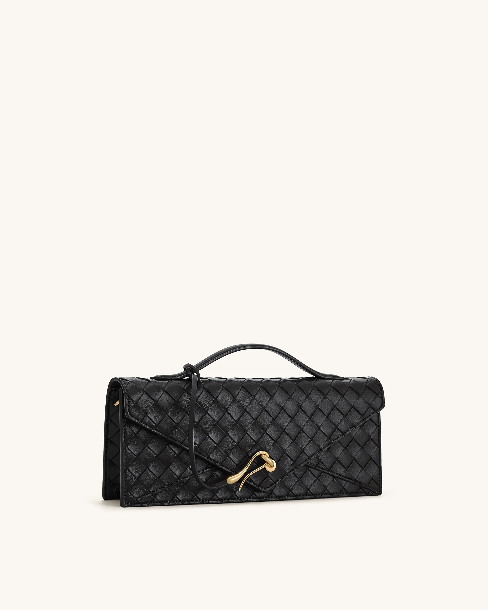 Celeste Woven Textured Envelope Top Handle Bag - Black