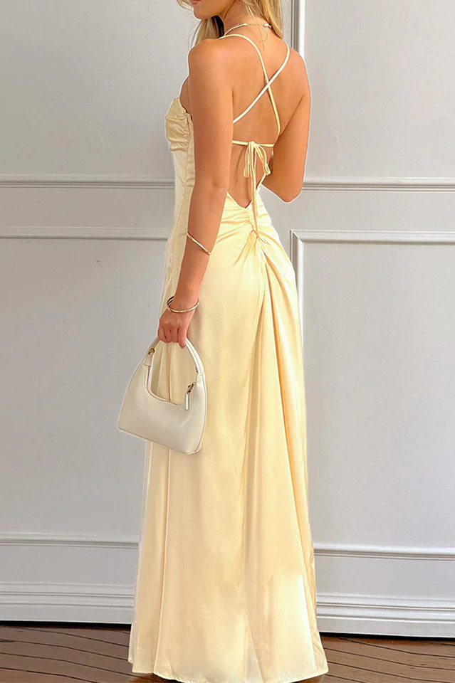 Blaise Yellow Satin Maxi Dress