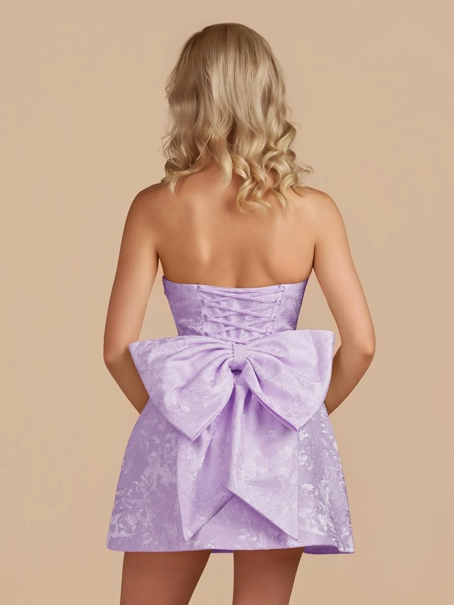 Sky Blue Strapless Jacquard A Line Homecoming Dress With Bowknot