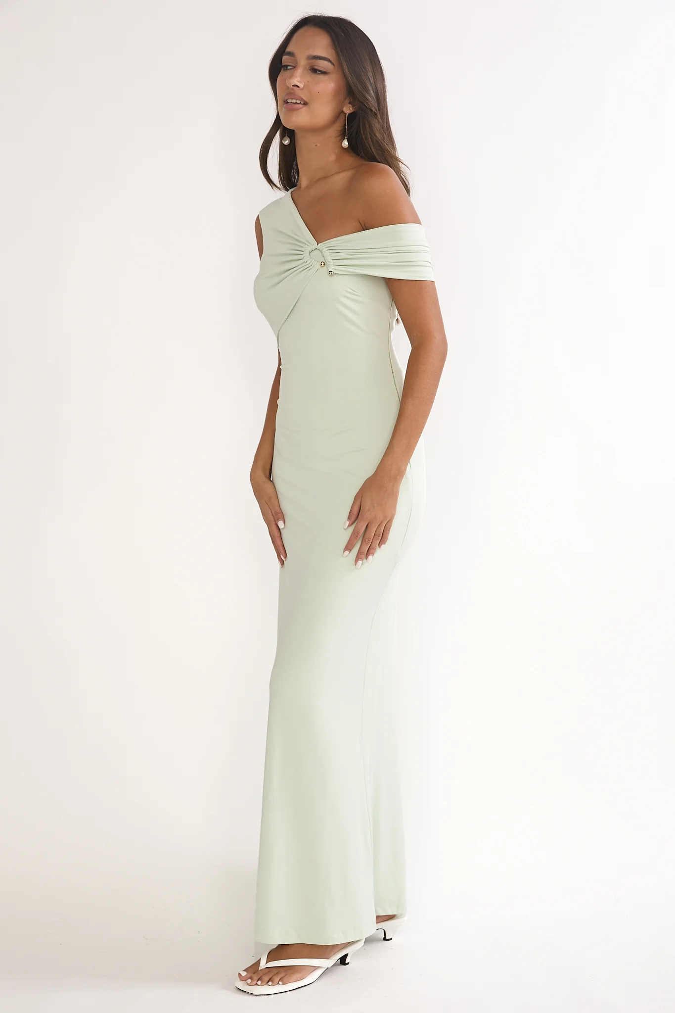 Tilda Asymmetric Neckline Maxi Dress Sage - luluinthesky