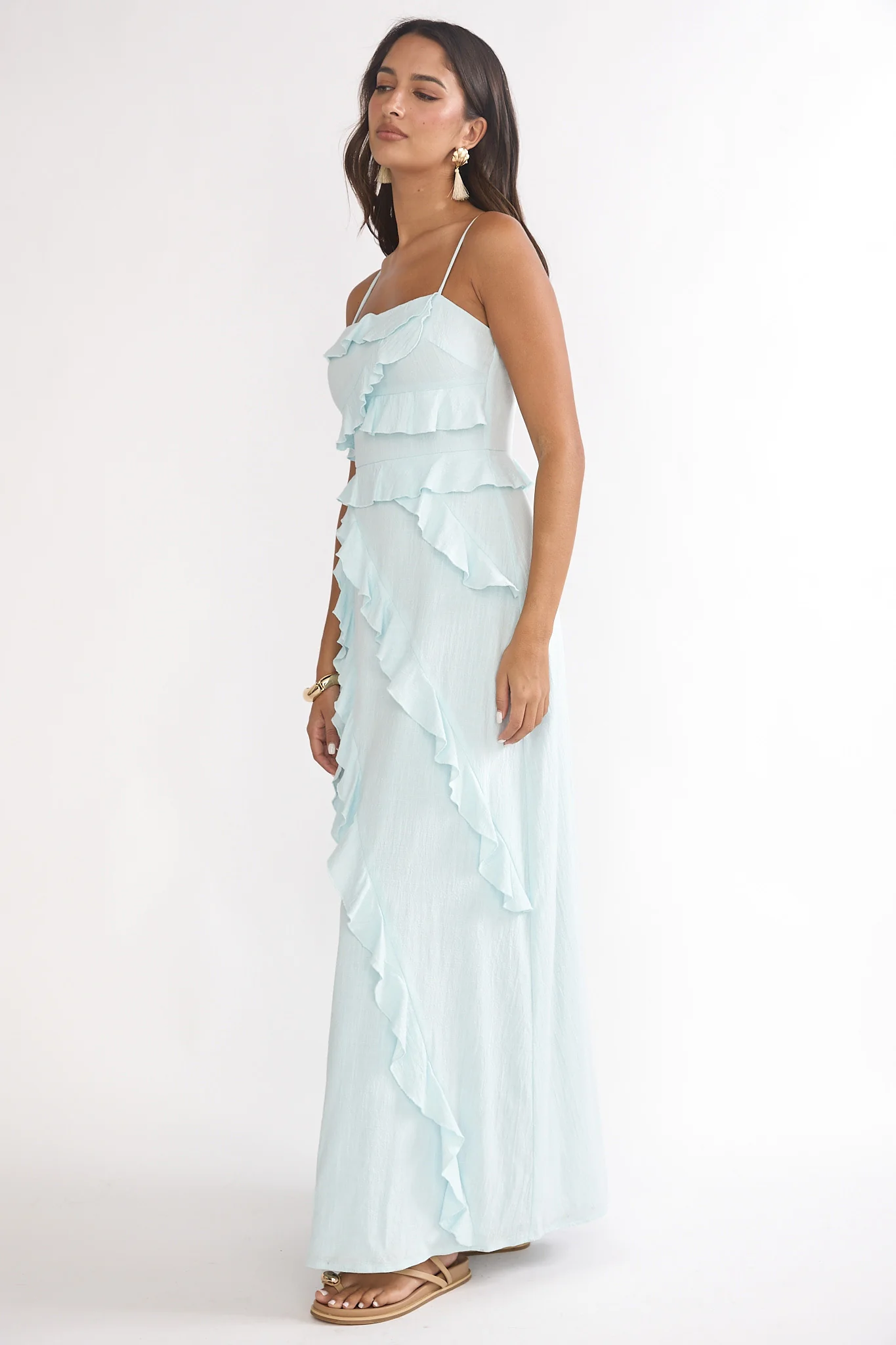 Arrabel Ruffle Split Maxi Dress Blue