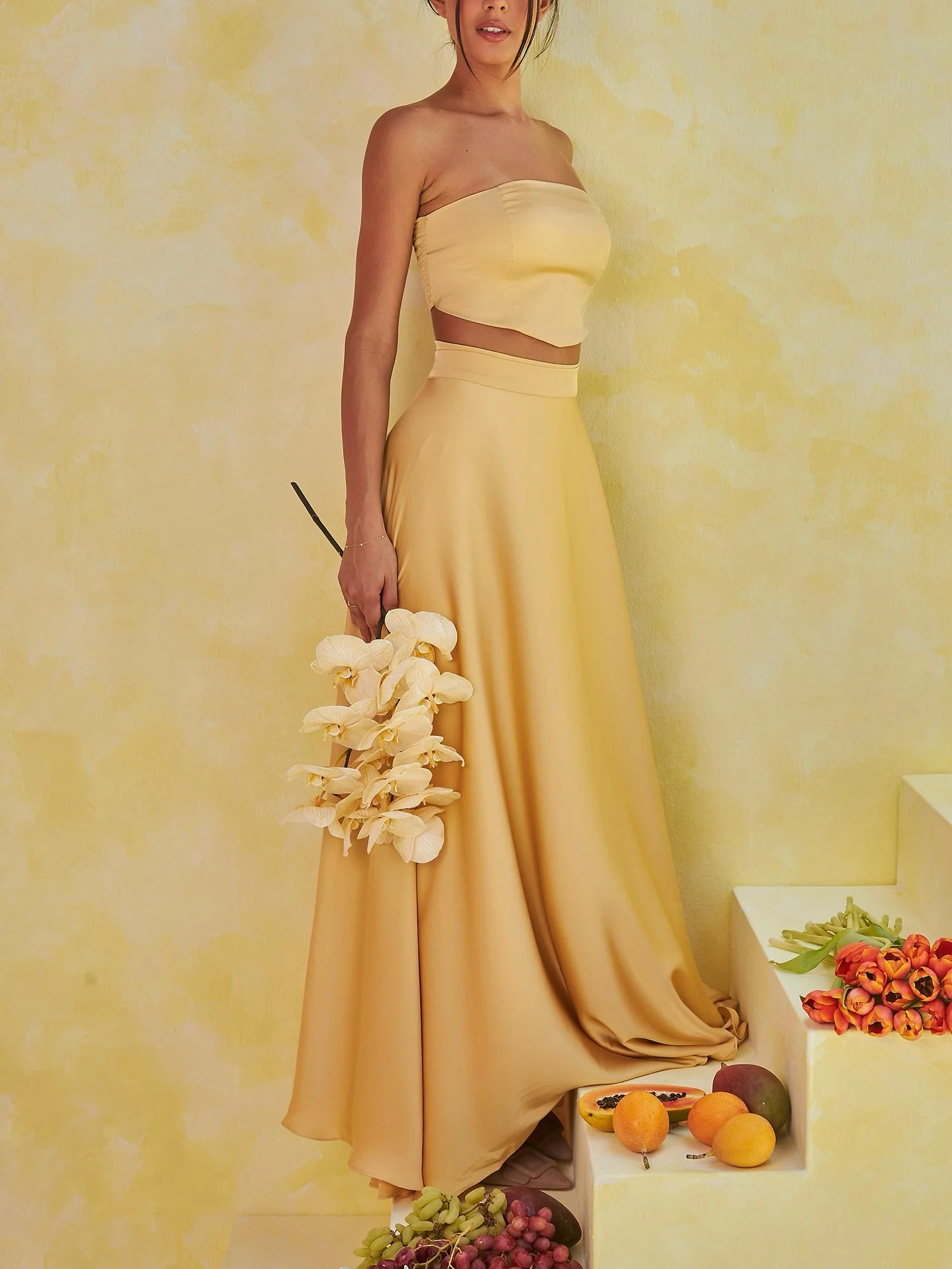 Strapless Crop Top & Flowing Maxi Skirt Set
