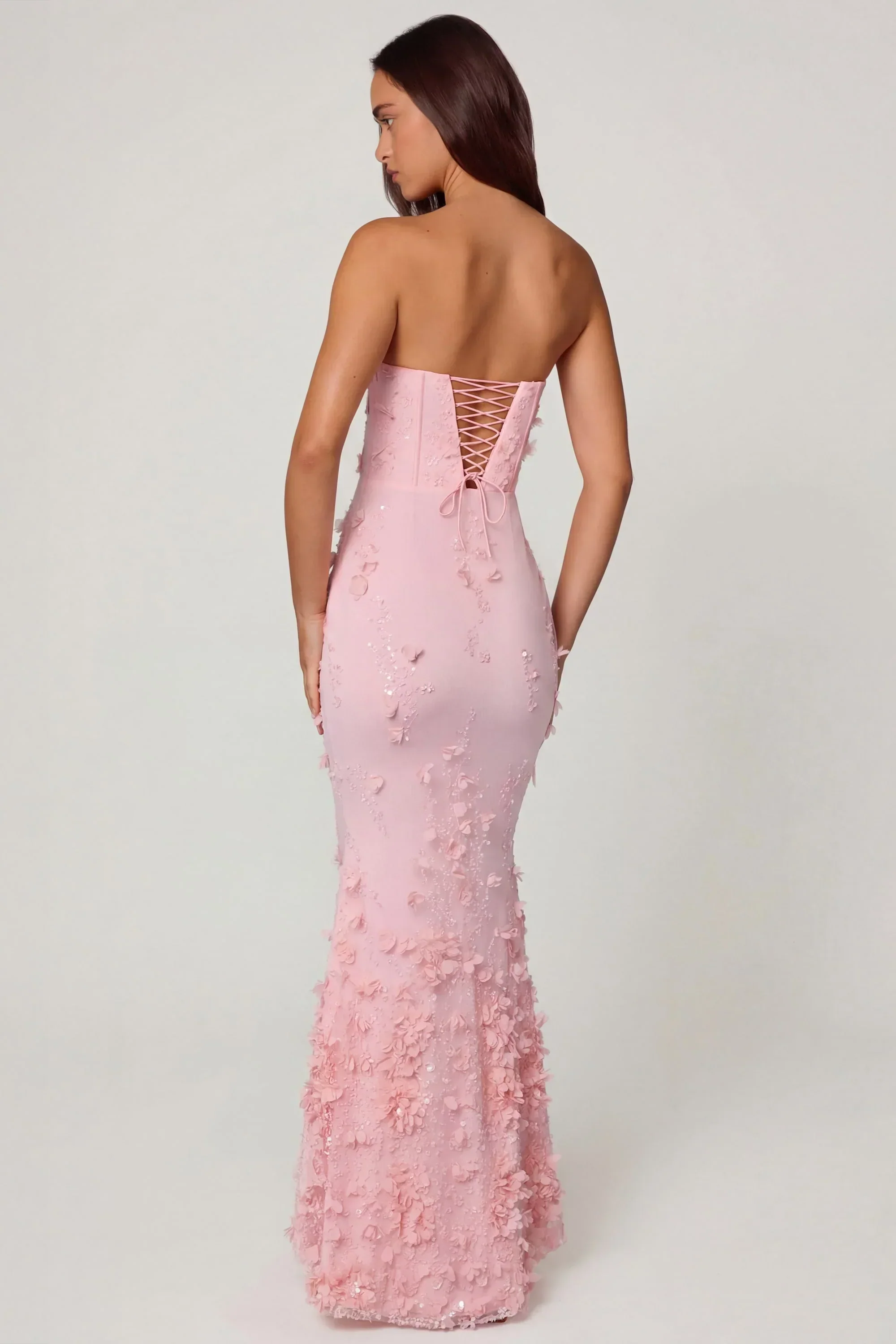 Lace-Up Corset Maxi Dress in Soft Pink