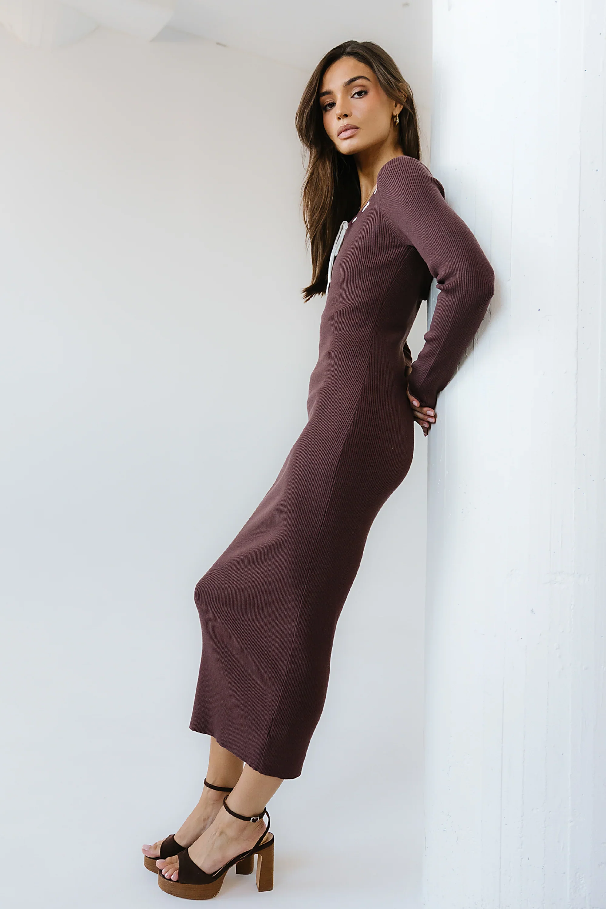 Janet Ribbed Maxi Dress in Brown