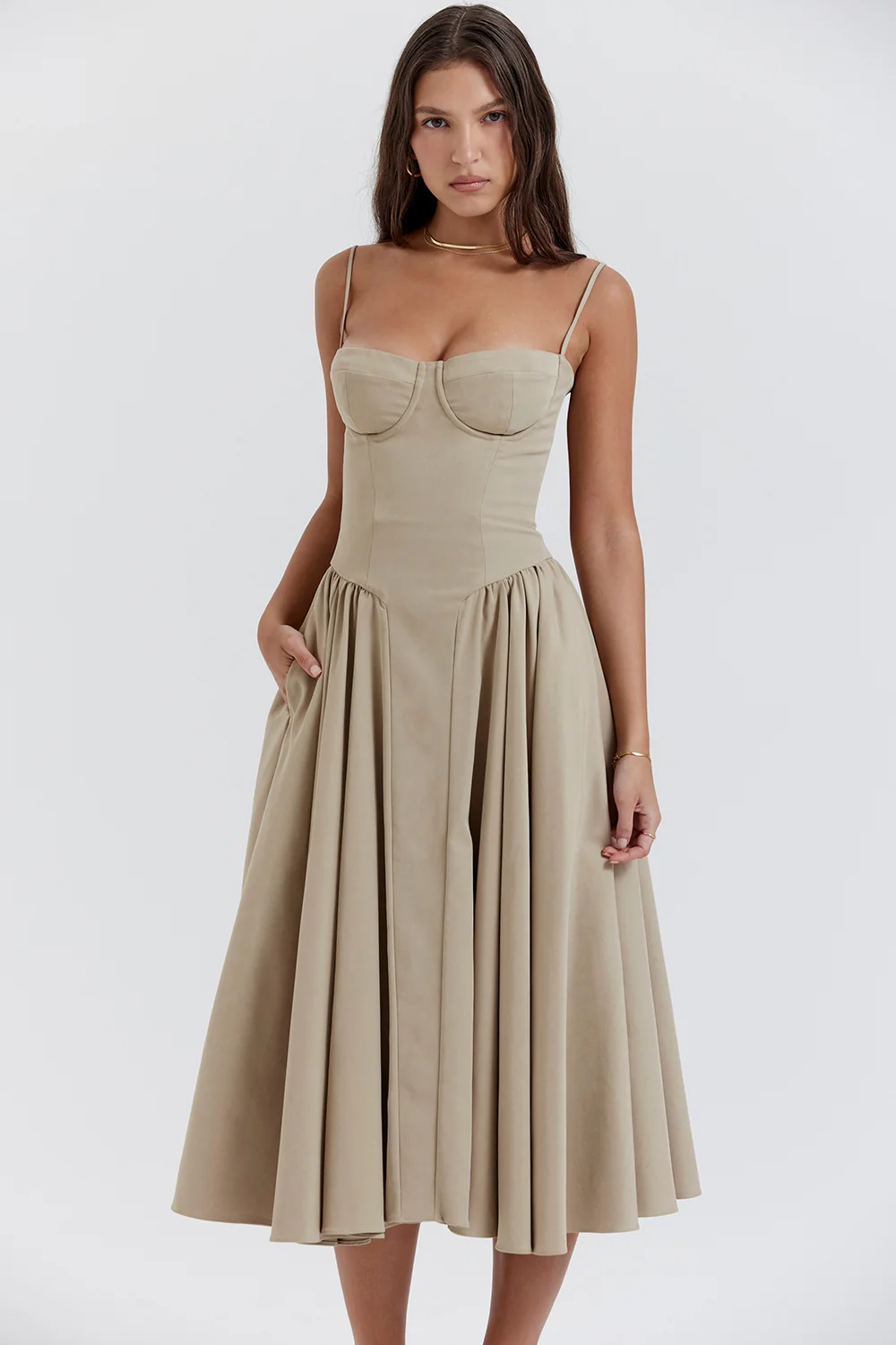 taupe corset sundress