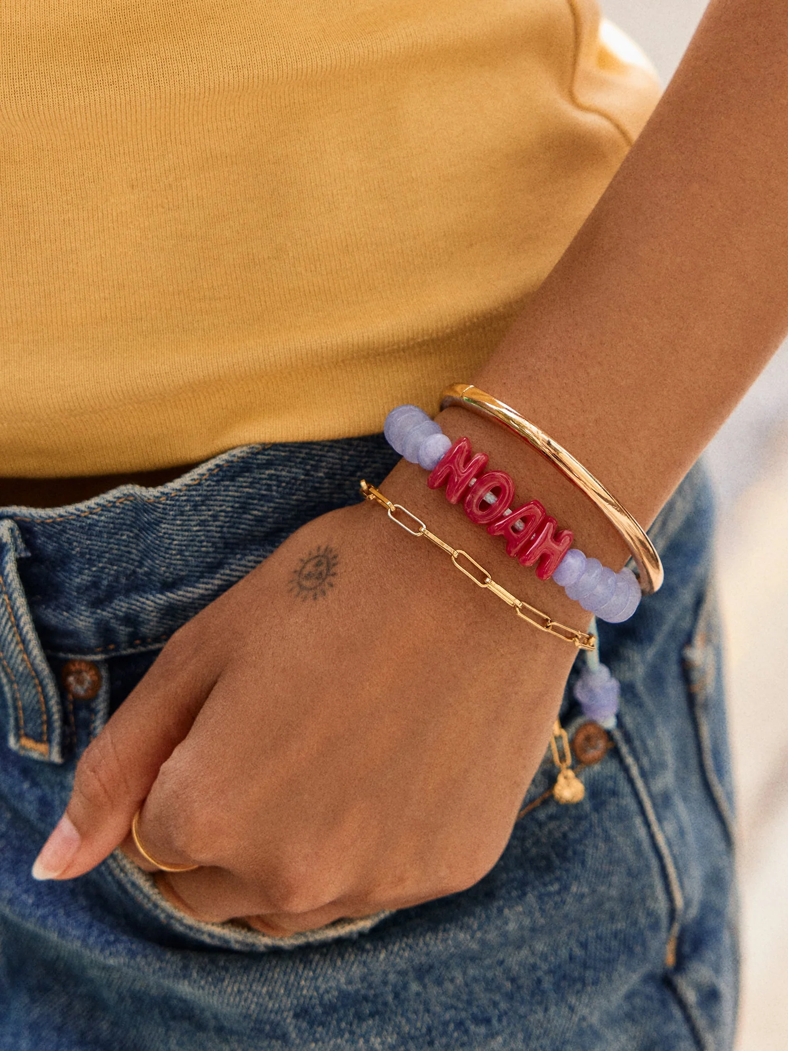 Wear Everywhere Waterproof Custom Bracelet - Blue Lace Agate/Fuchsia