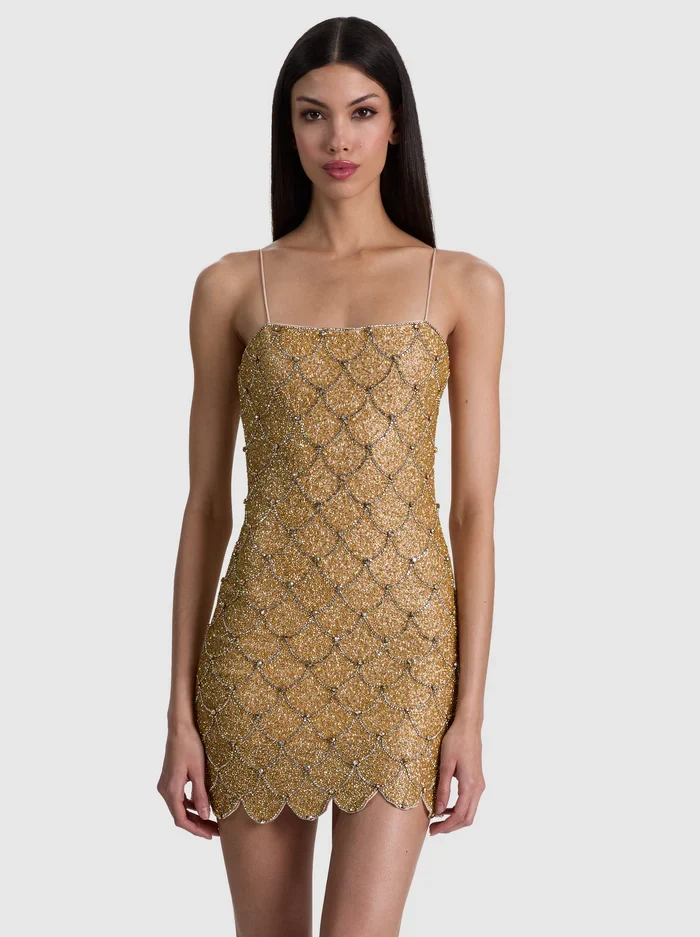 Nina Embellished Mini Dress - Pale Gold
