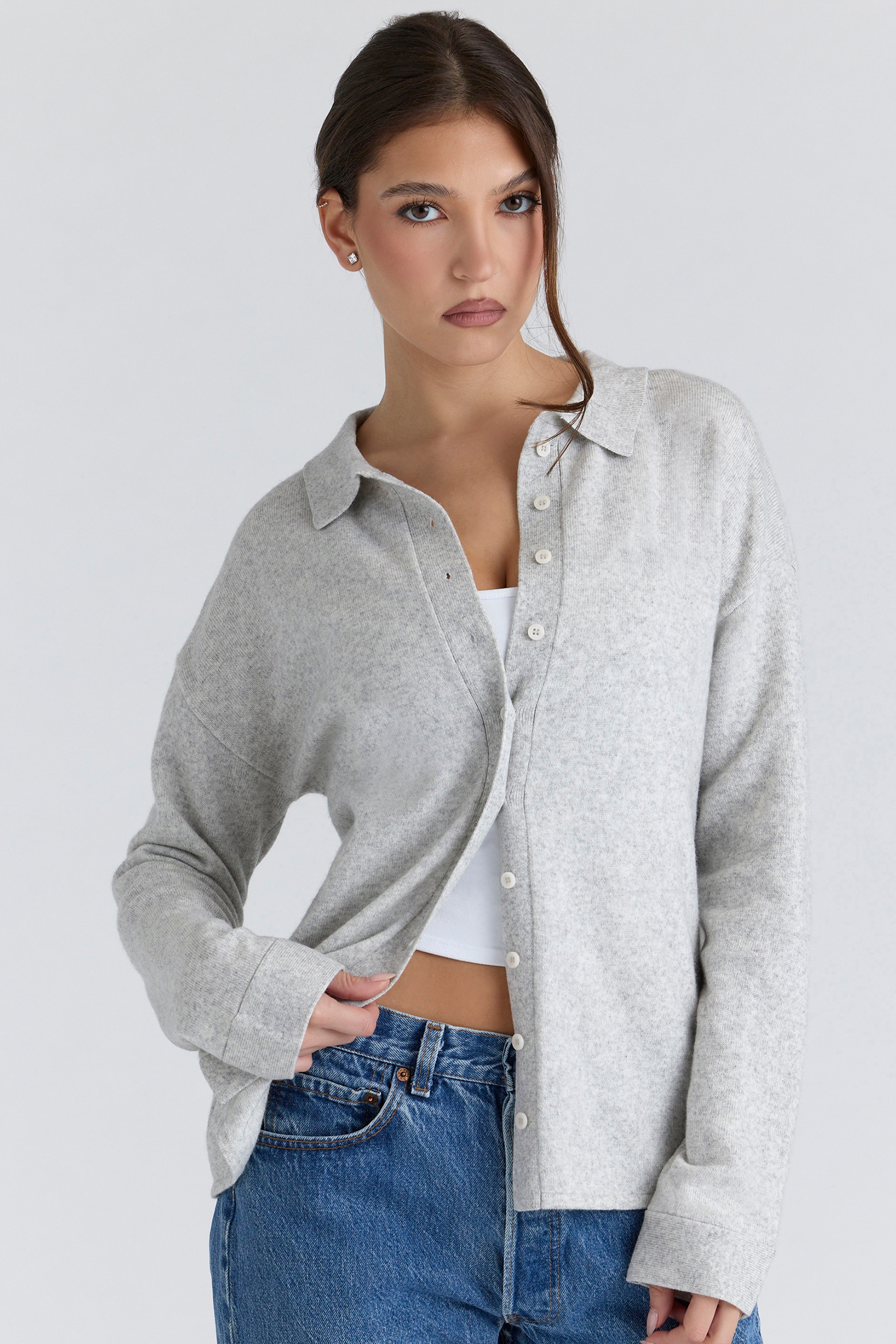 grey cashmere + merino wool knit shirt