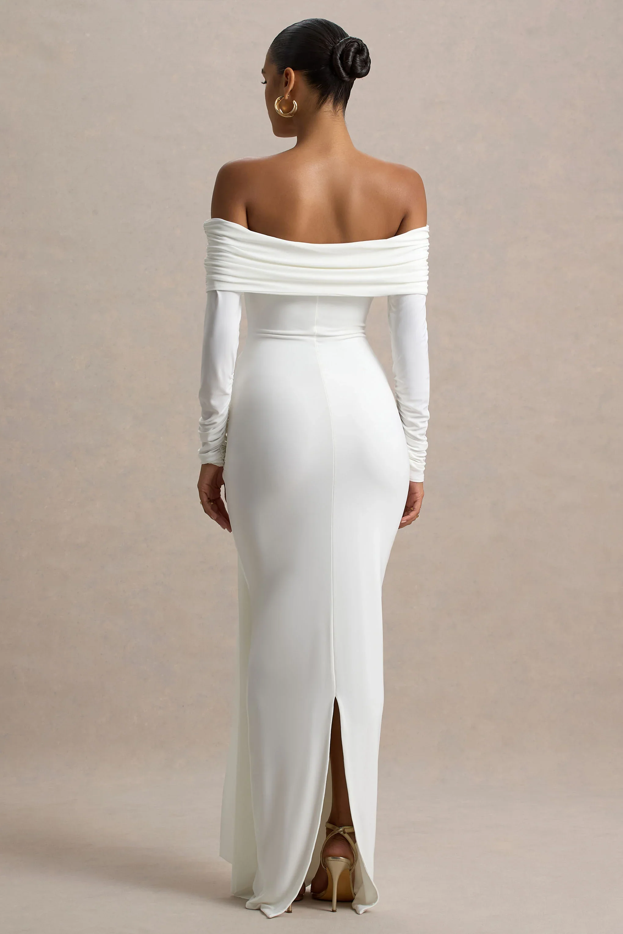 Jovie | White Bardot Wrap Maxi Dress With Sash Detail