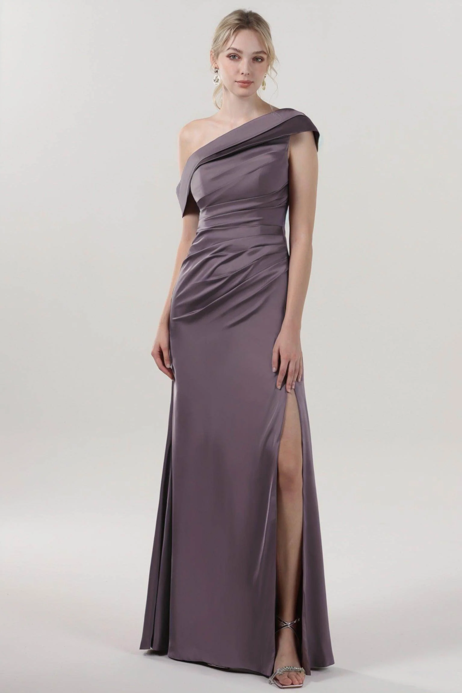 Sheath-Column Maxi Luxe Satin Bridesmaid Dress CS0609BM