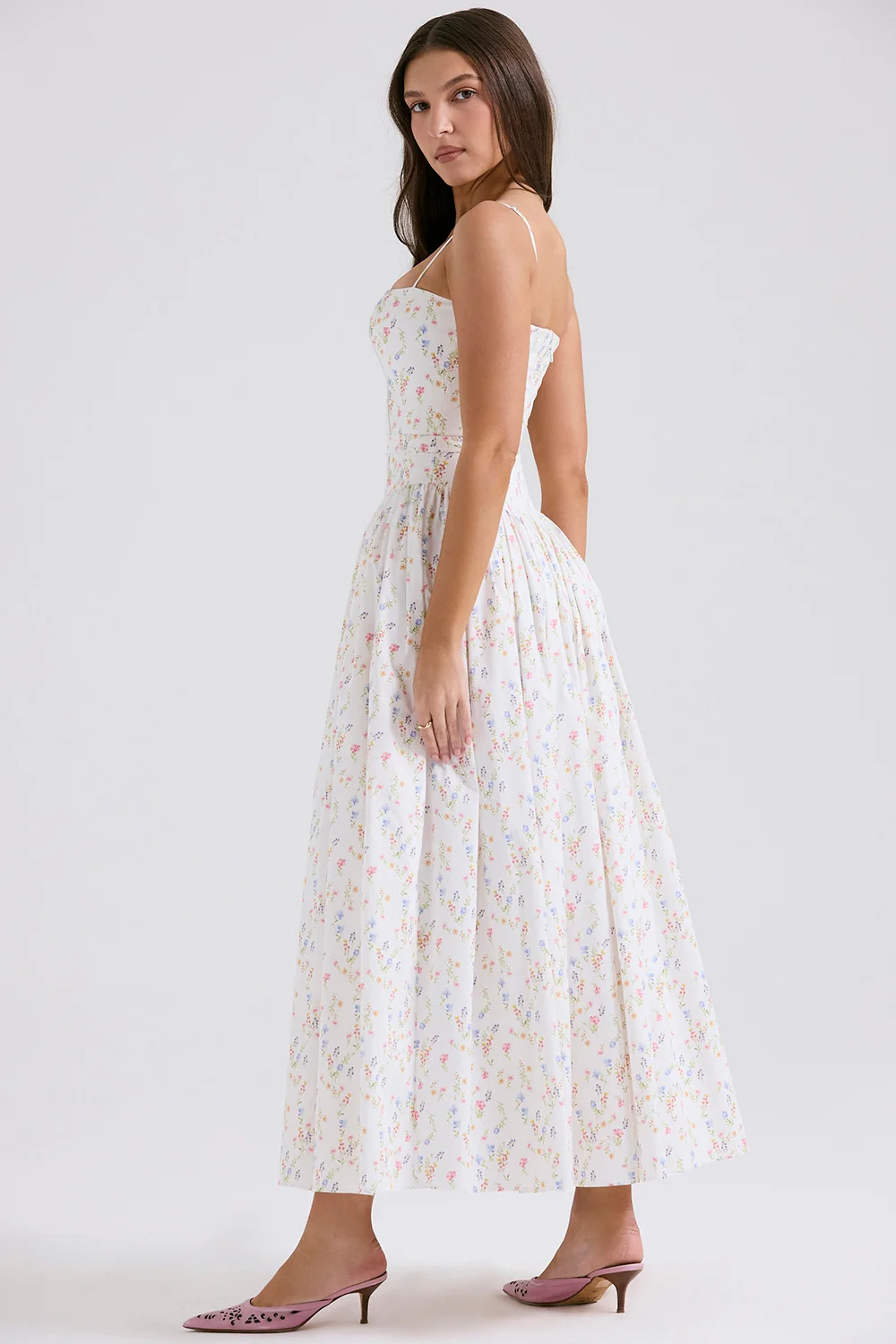 White Posy Print Cotton Maxi Sundress