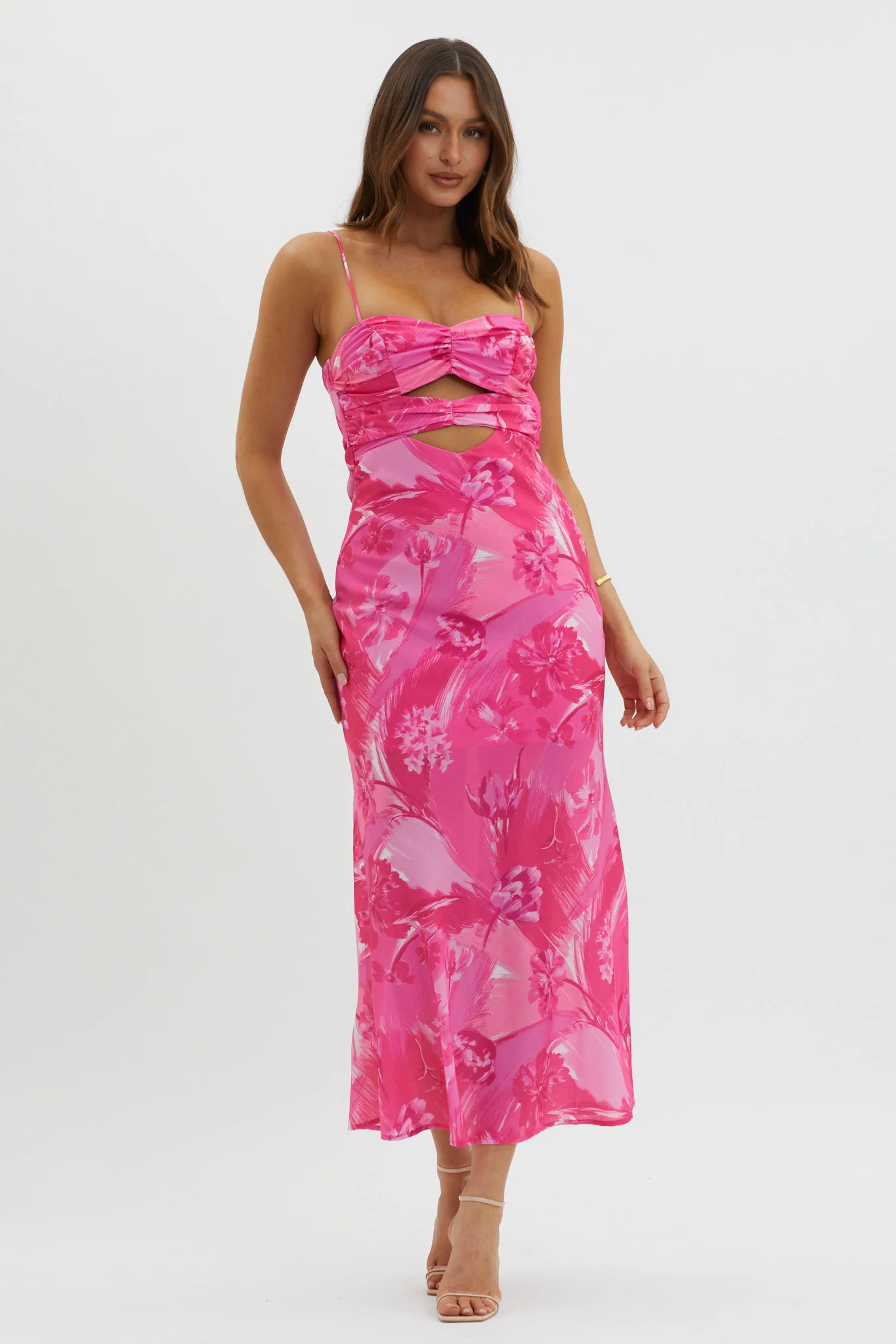 Melania Cut-Out Bodice Dress Floral Pink