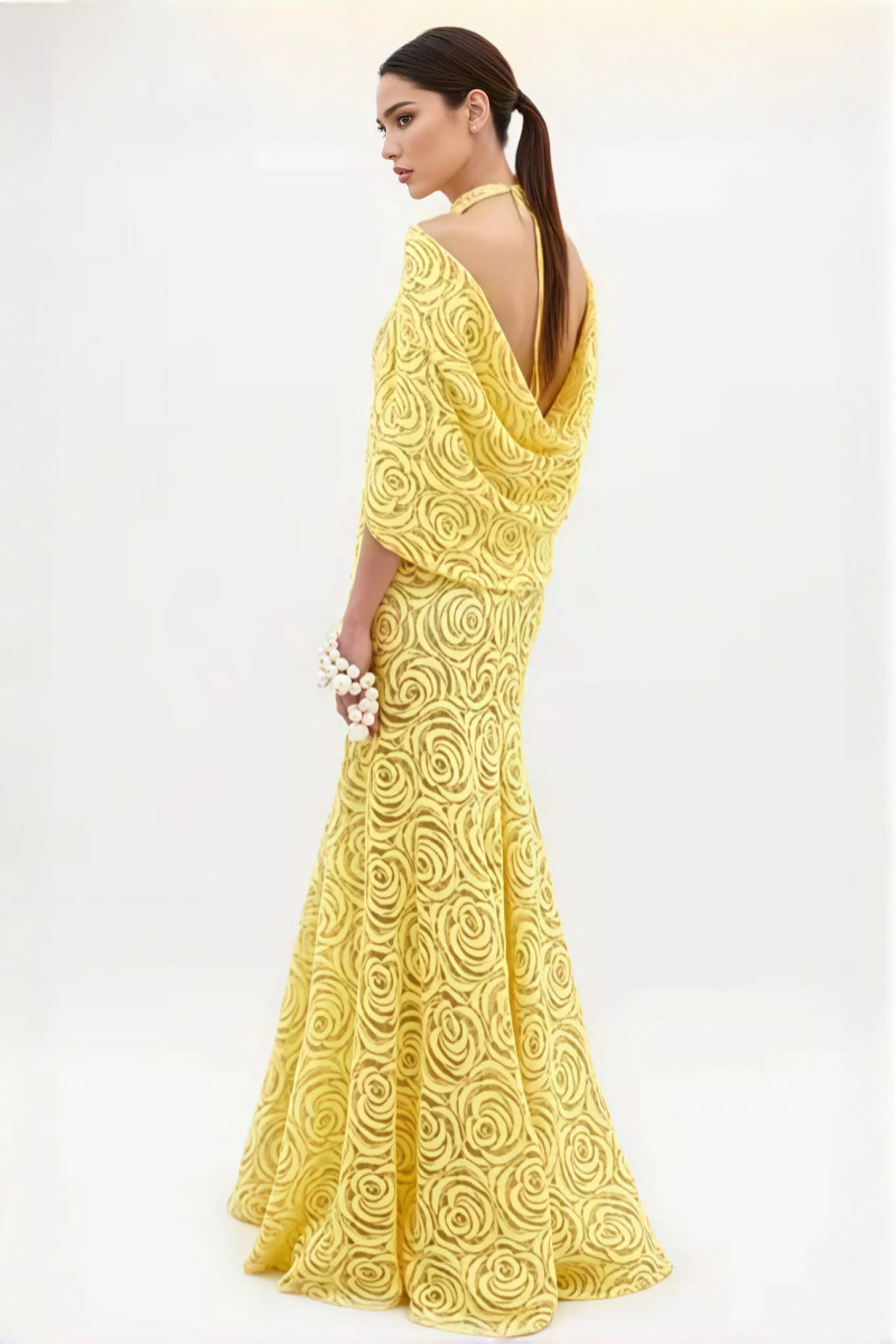 Ann Embroidered Shawl Midi Dress