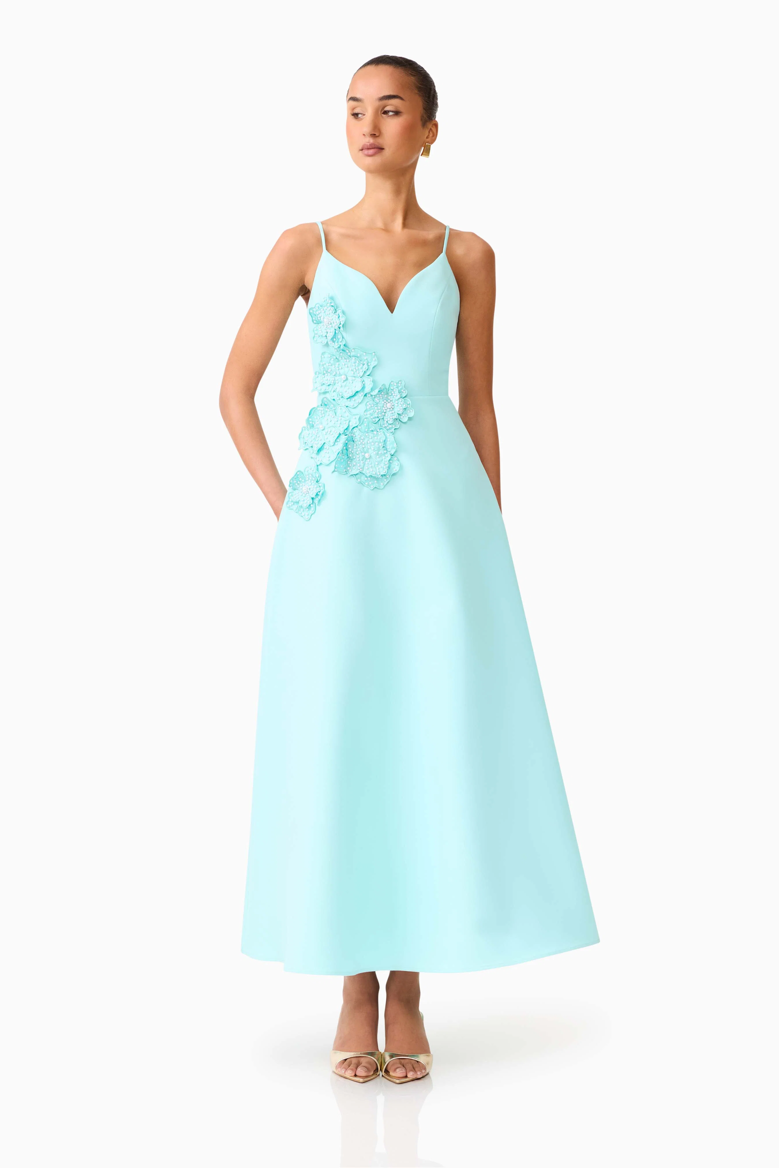 Stella A-Line Gown in Aqua Blue