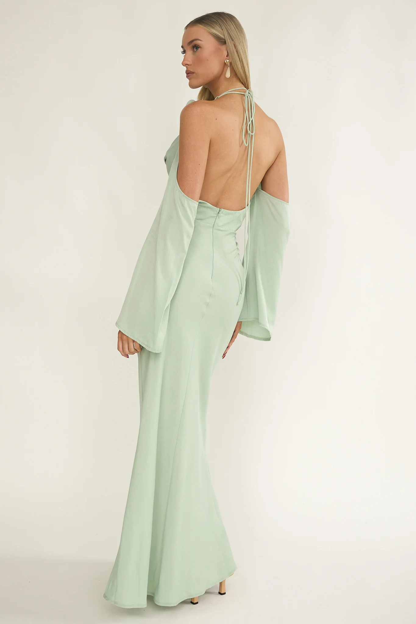 Solenne Cowl Neck Cold Shoulder Maxi Dress Sage