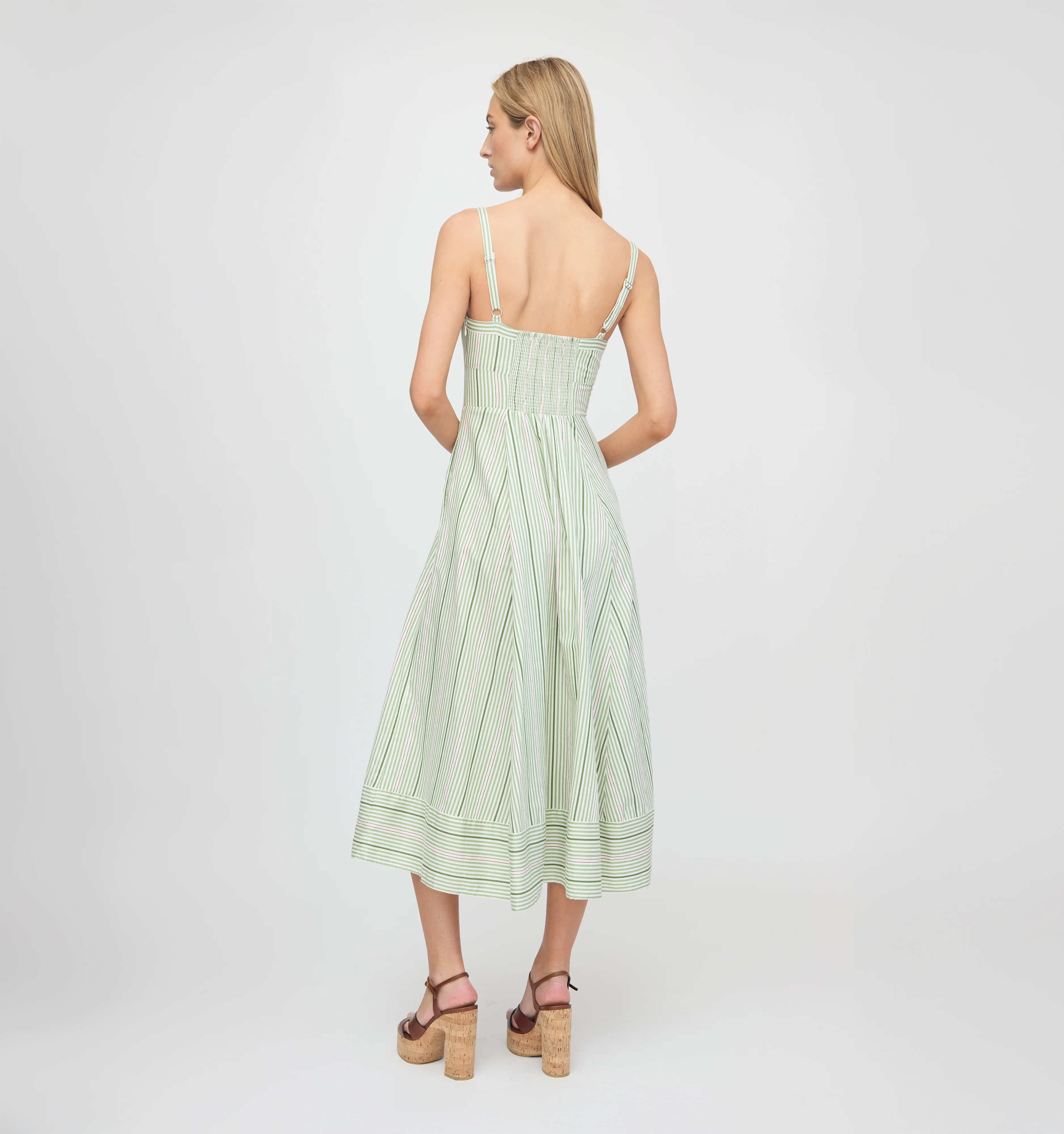 The Margot Dress - Green Jacquard Stripe