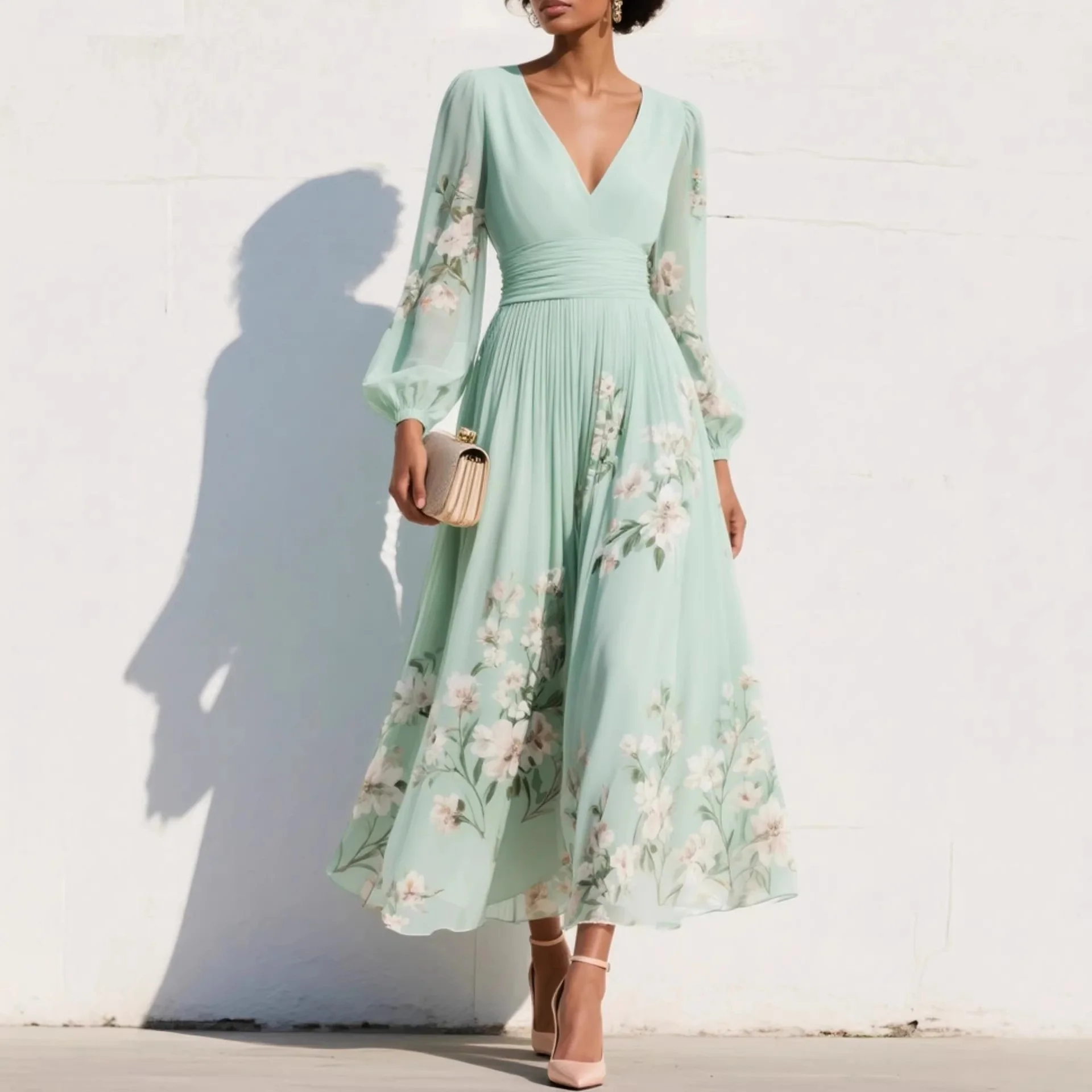 Finloe Belted Leaf Floral Print Maxi Dress
