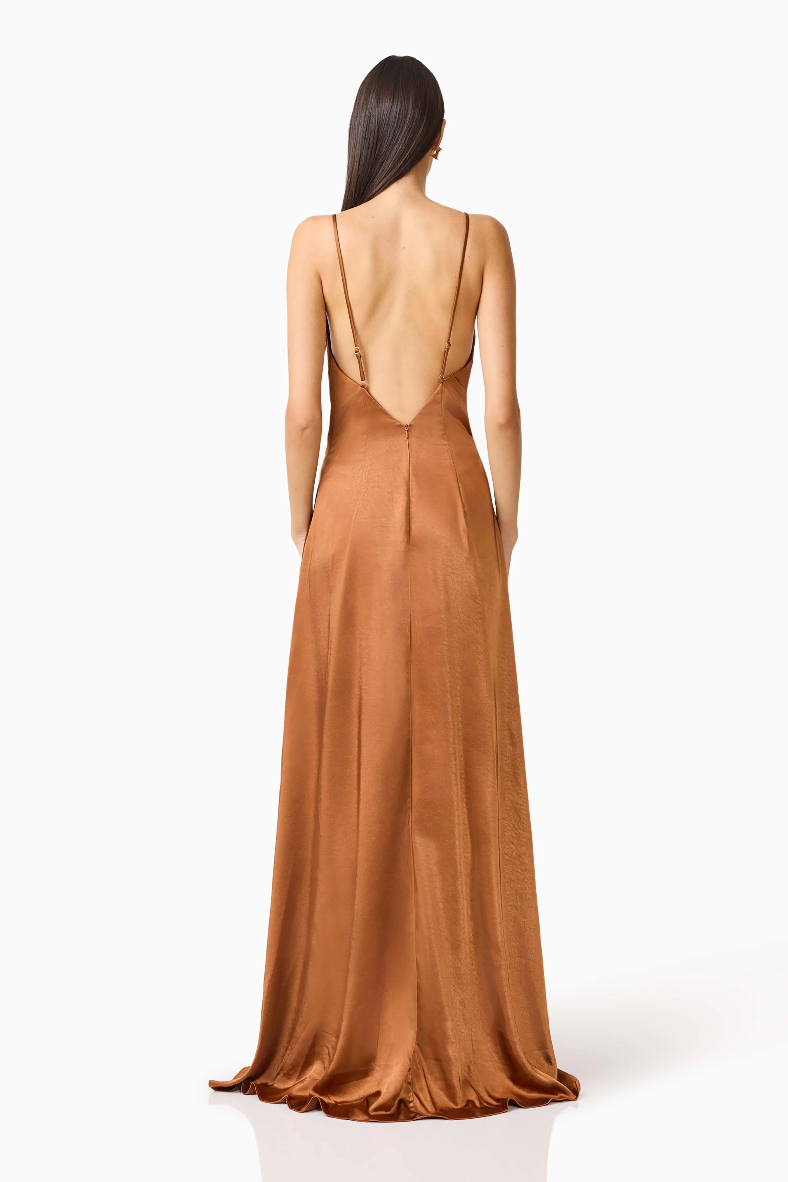 Clementine Cowl Neck Gown in Toffee Brown