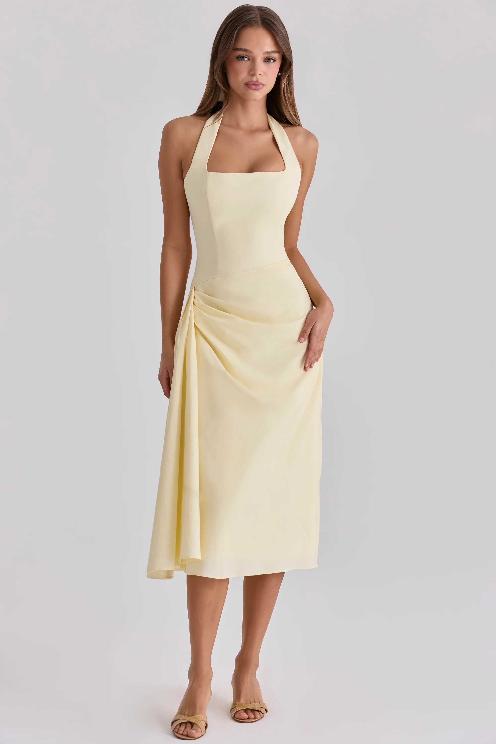 Lemon Halter Neck Cotton Midi Dress