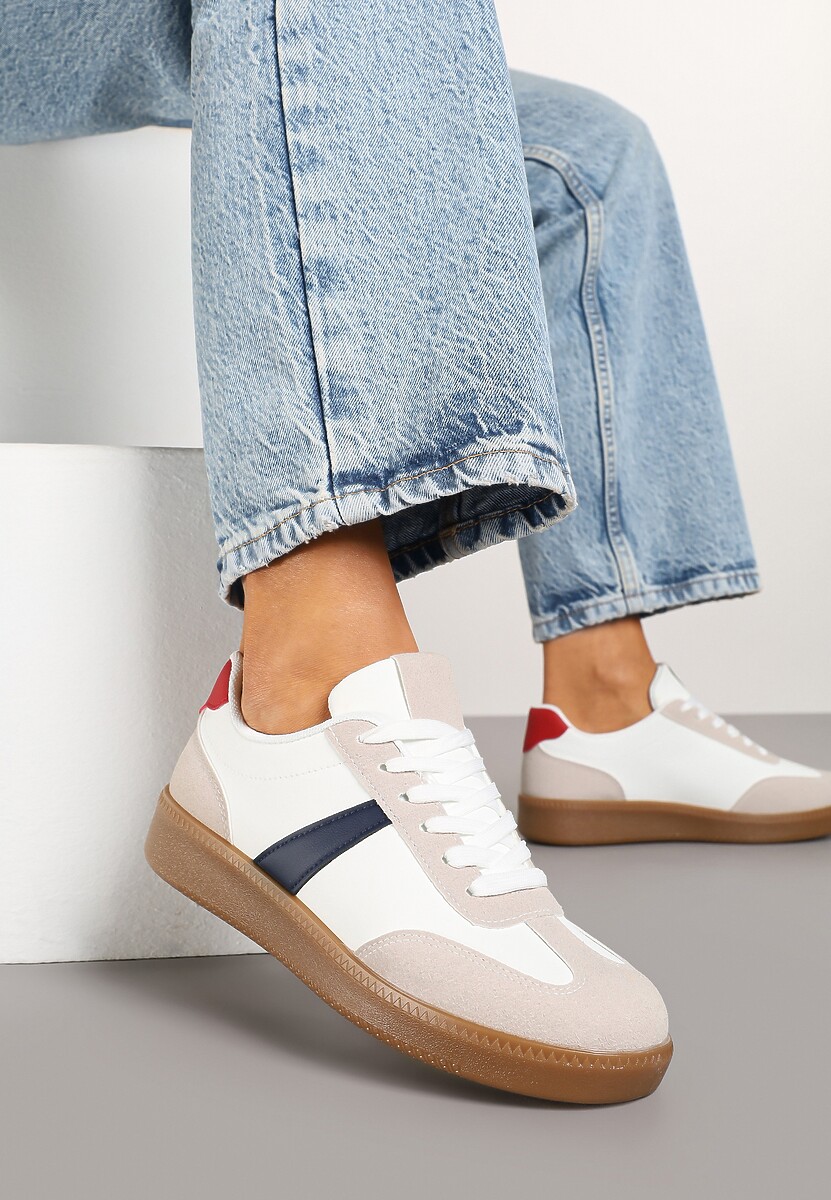 Biało-Czarne Sneakersy Tenisówki z Geometrycznym Wzorem Hanivra
