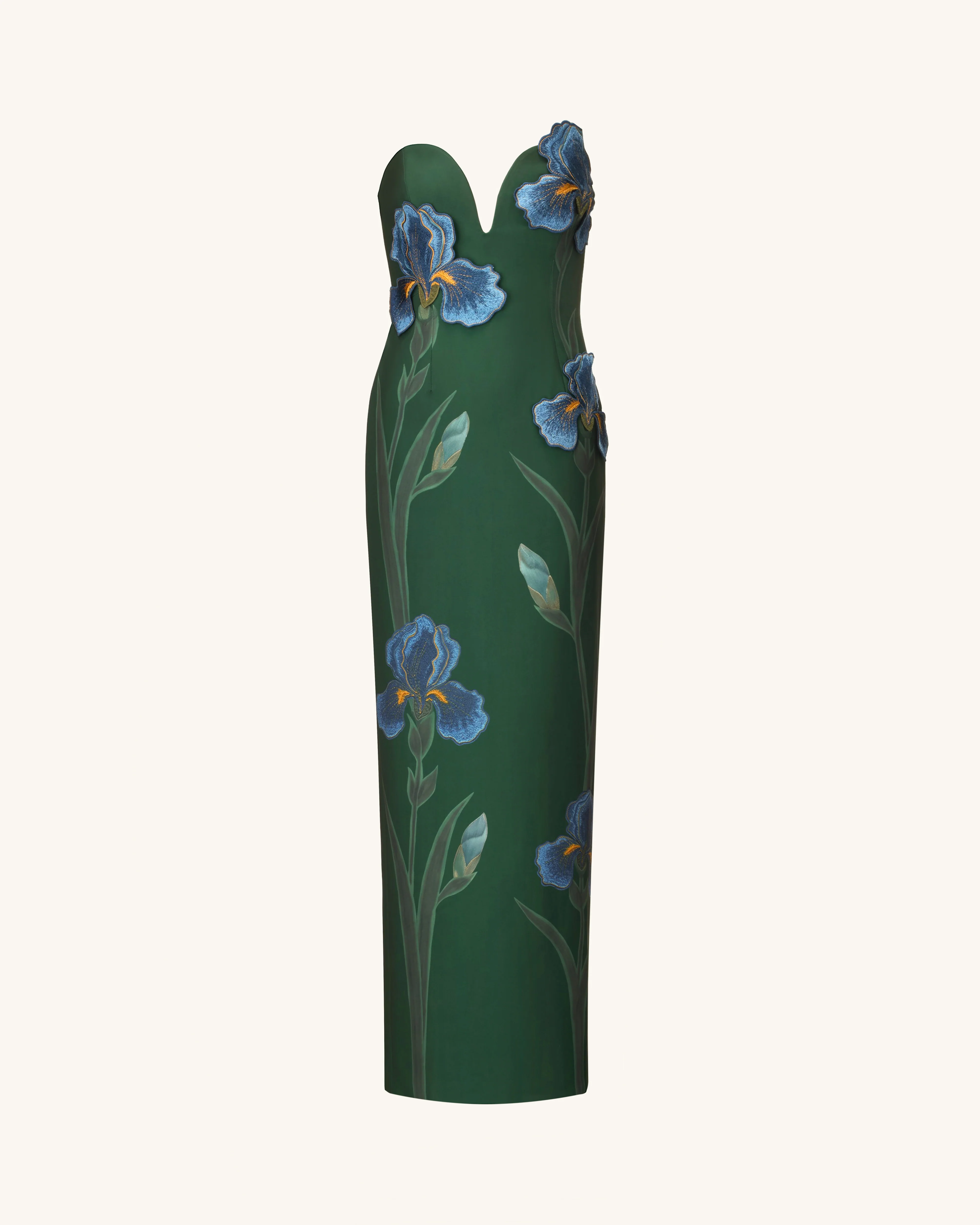 Iris Embroidered Notch Neck Strapless Maxi Dress - Emerald Green