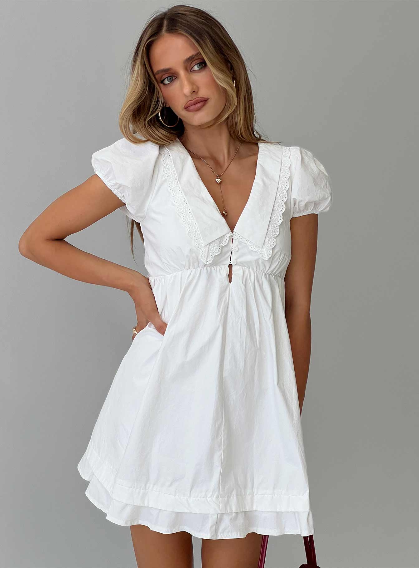 Sailoh Puff Sleeve Baby Doll Mini Dress White