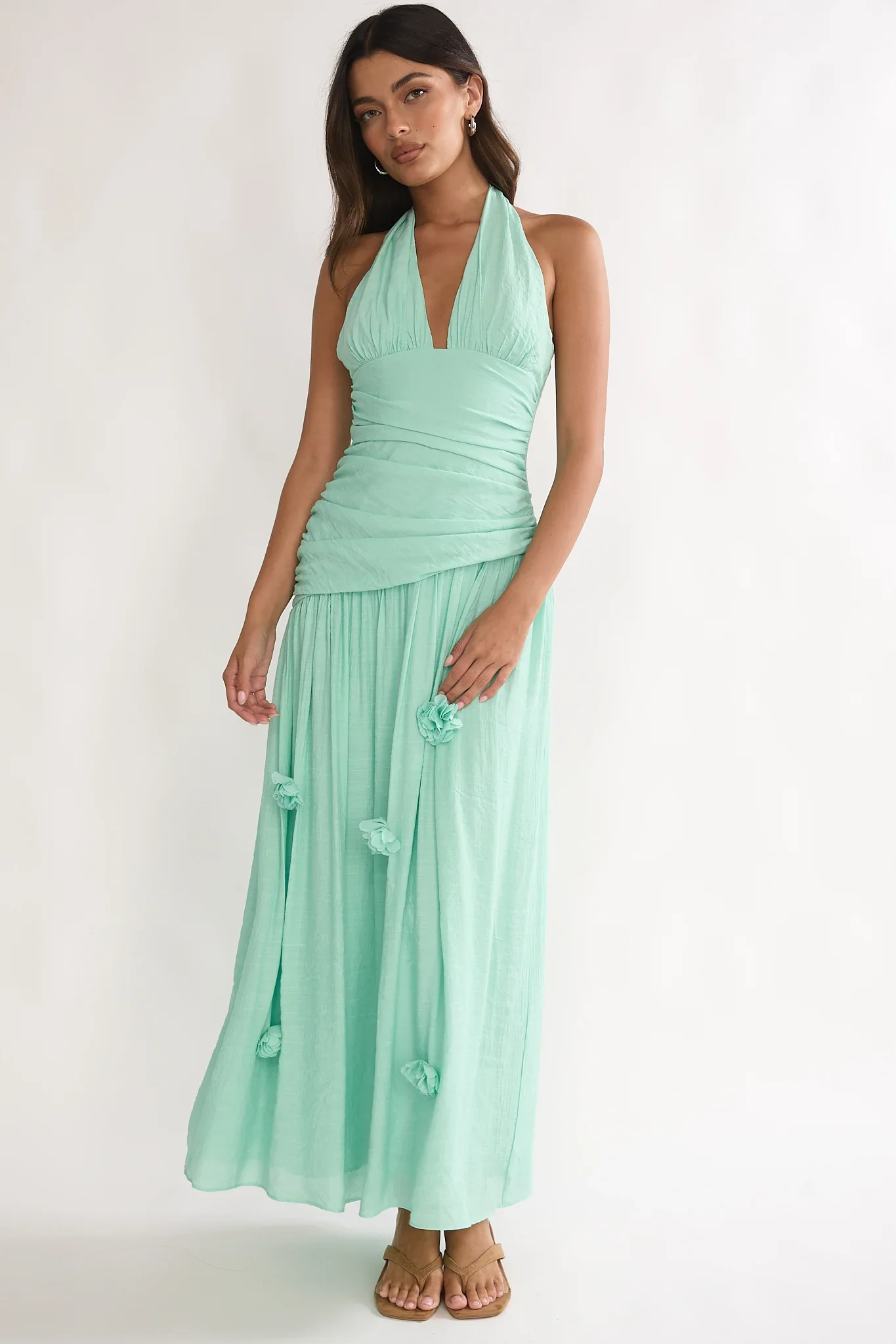 To The Sky Halterneck Maxi Dress Sage