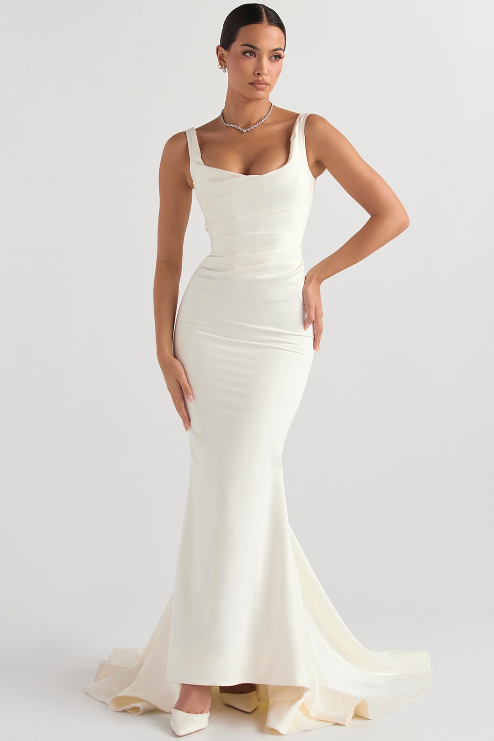 Off White Satin Mermaid Bridal Gown