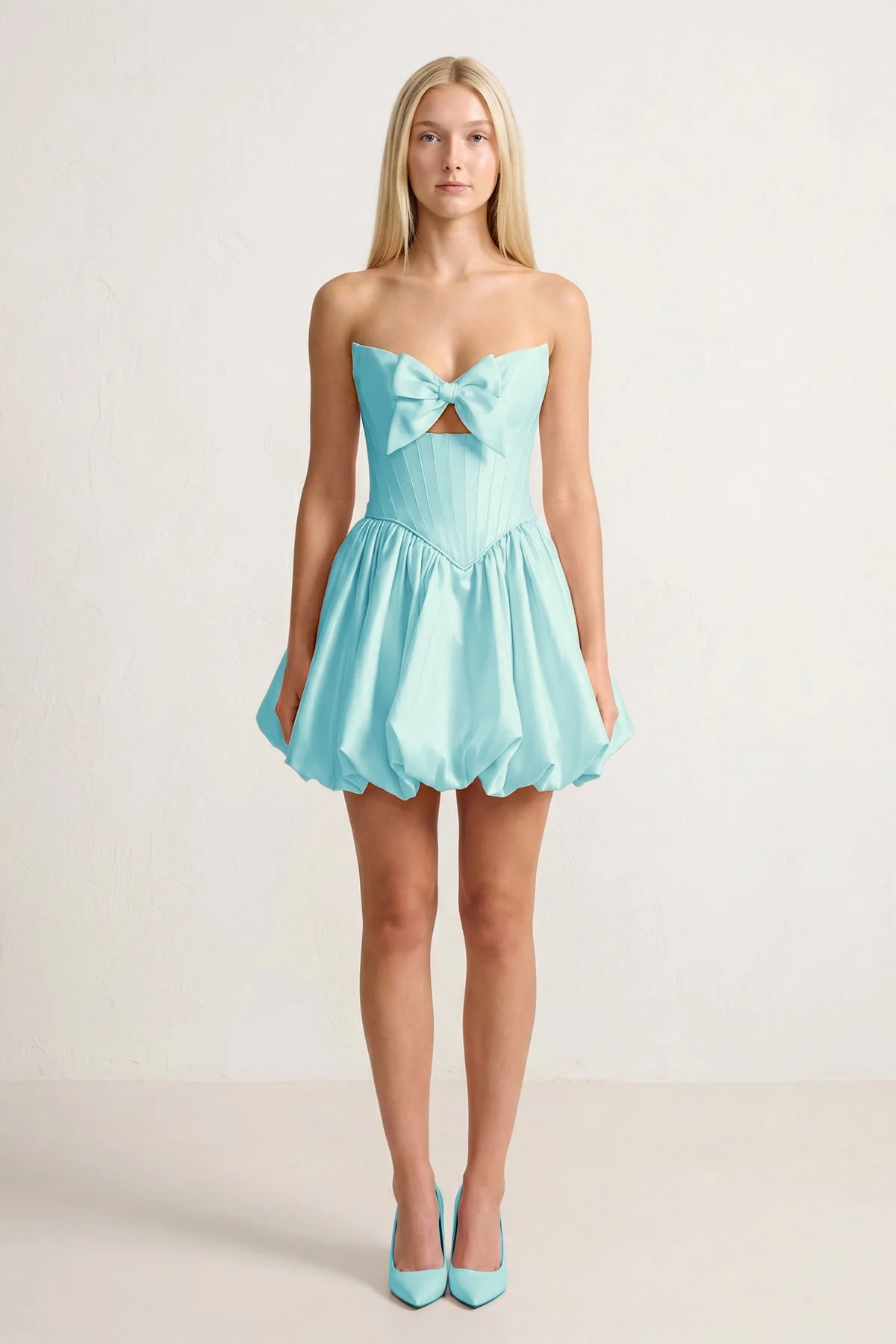Pink Bowknot Sweetheart Bubble Hem A-Line Satin Homecoming Dress