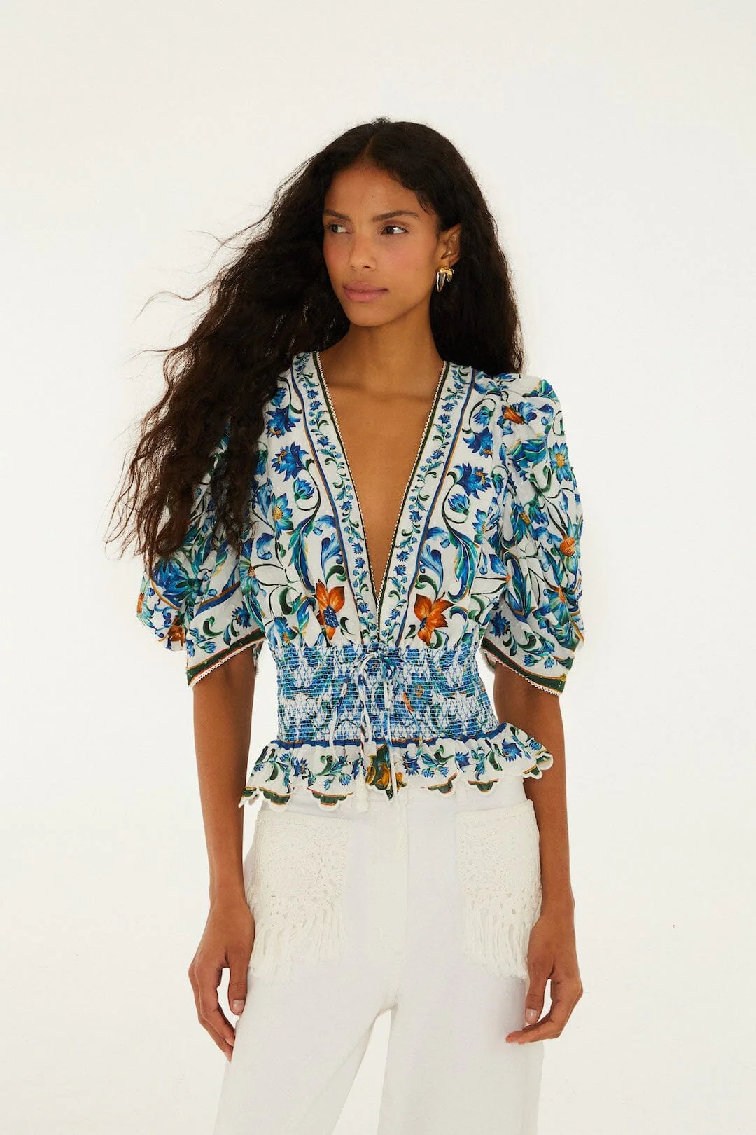 Off-White Flora Tile Smocked  Blouse